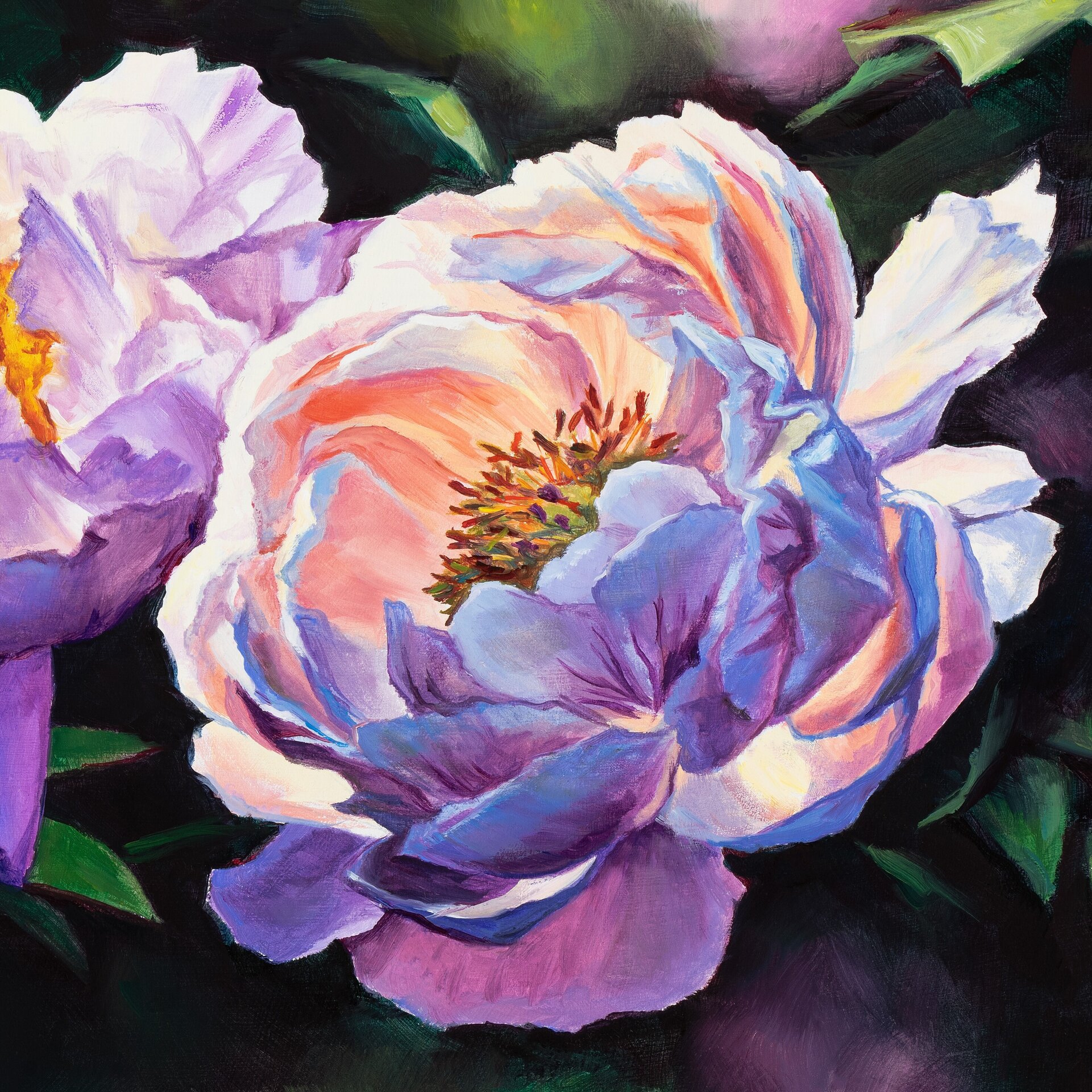 Bodegón floral con peonías rosa de jardín, Pintura botánica al óleo realista - 7