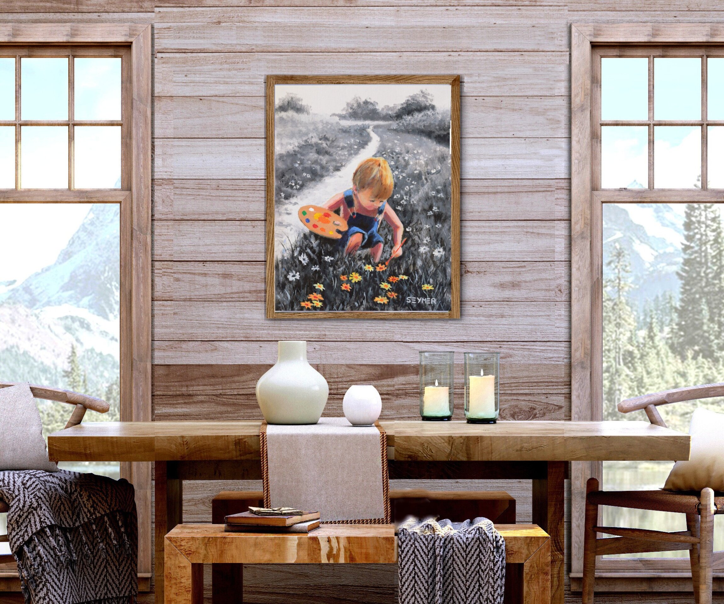 Cuadro Niño coloreando paisaje blanco y negro, Esperanza, poder de imaginación - 5