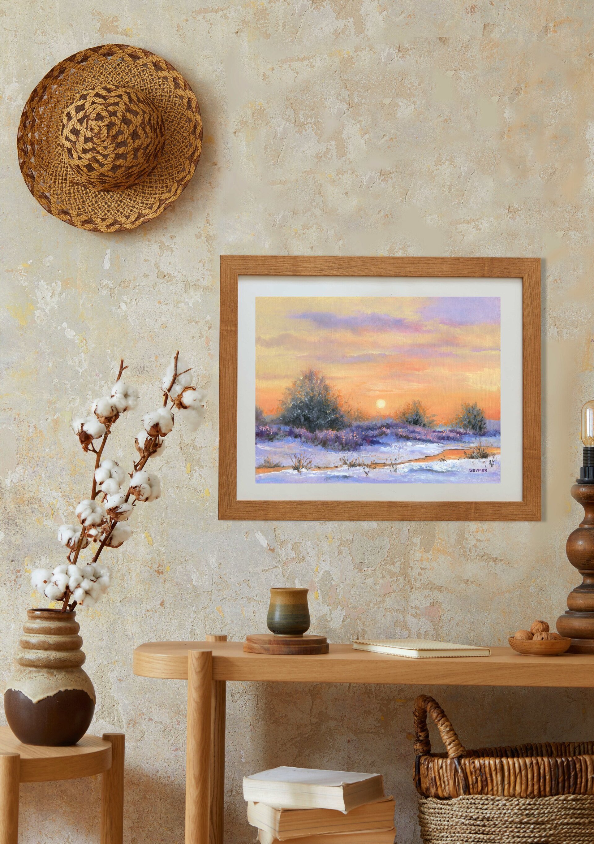 Paisaje de invierno con nieve y río de colores suaves, Cielo cálido al amanecer - 9
