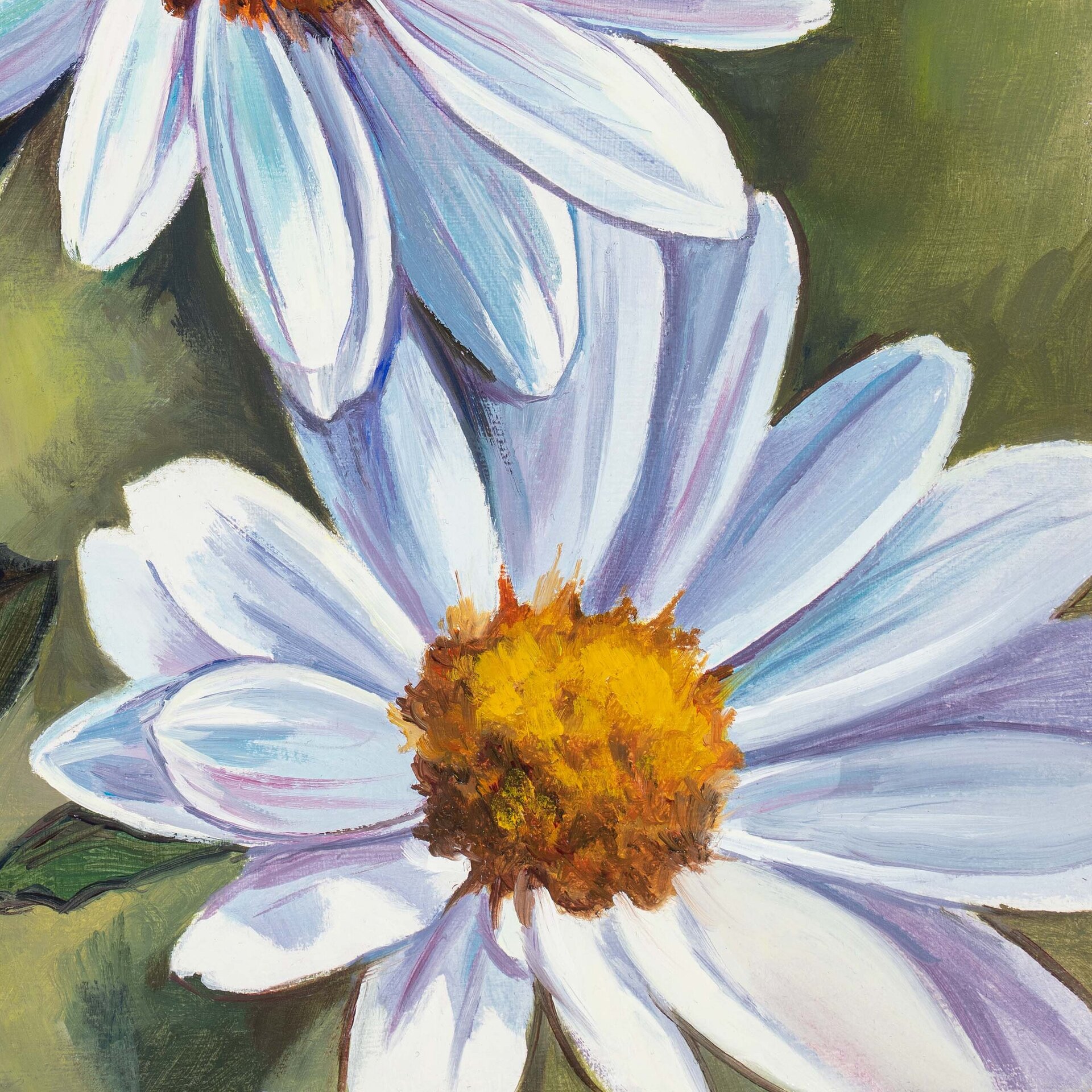 Pintura al óleo de una mariquita roja sobre flores de margarita blancas - 11