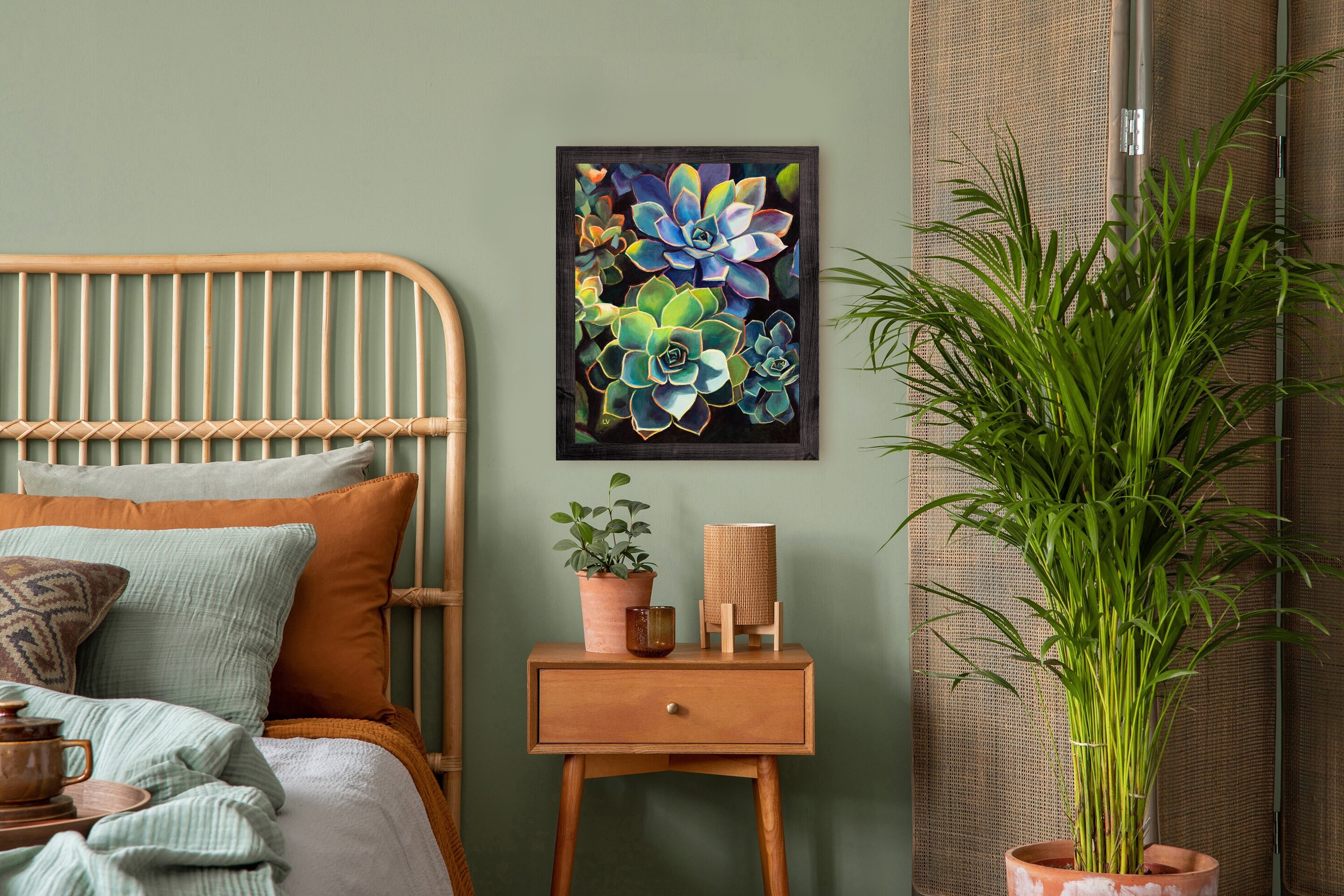 Coloridas plantas suculentas cuadro al óleo, Pintura boho floral de cactus - 10