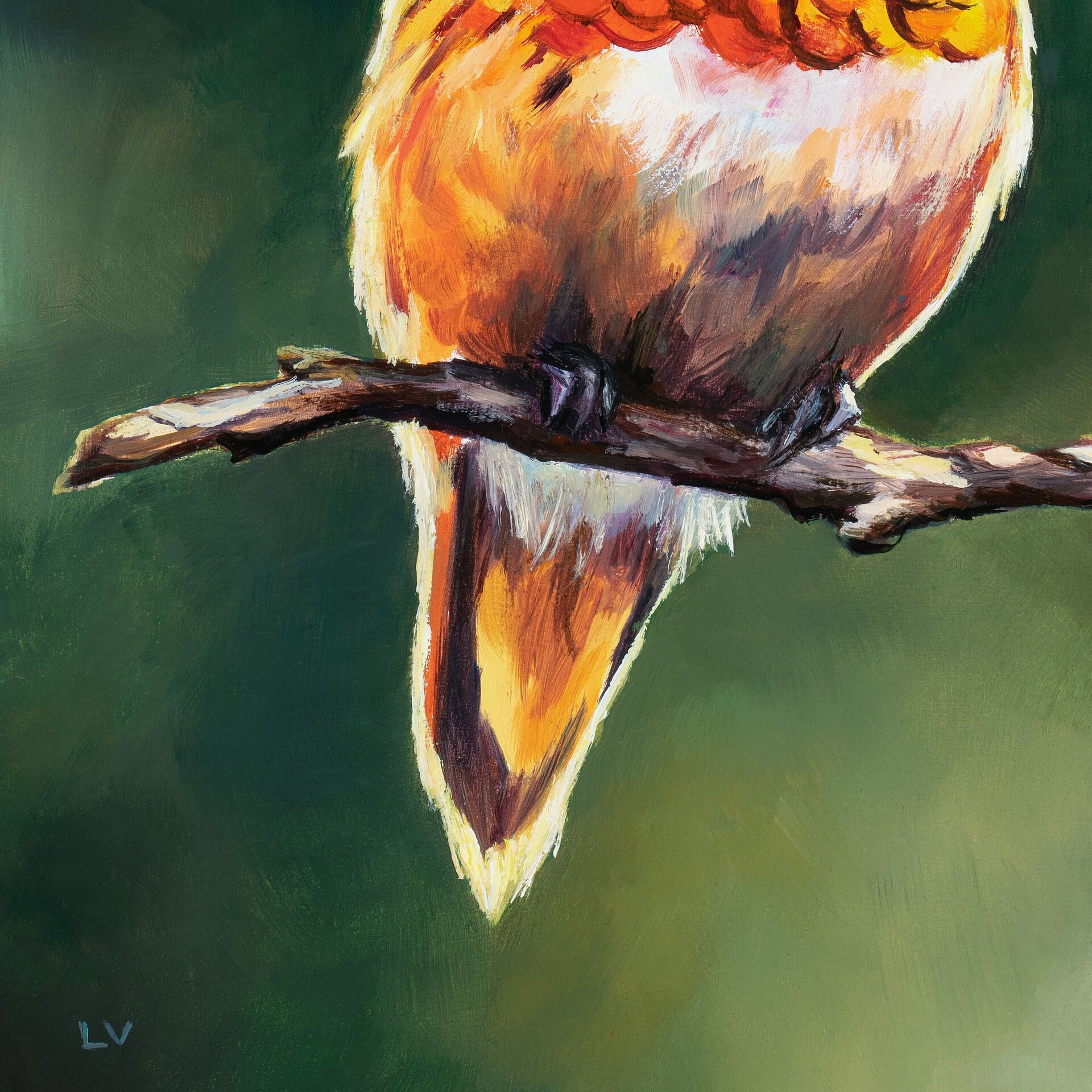 Pintura de colibrí naranja posado en un árbol, Retrato de vida silvestre animal - 10
