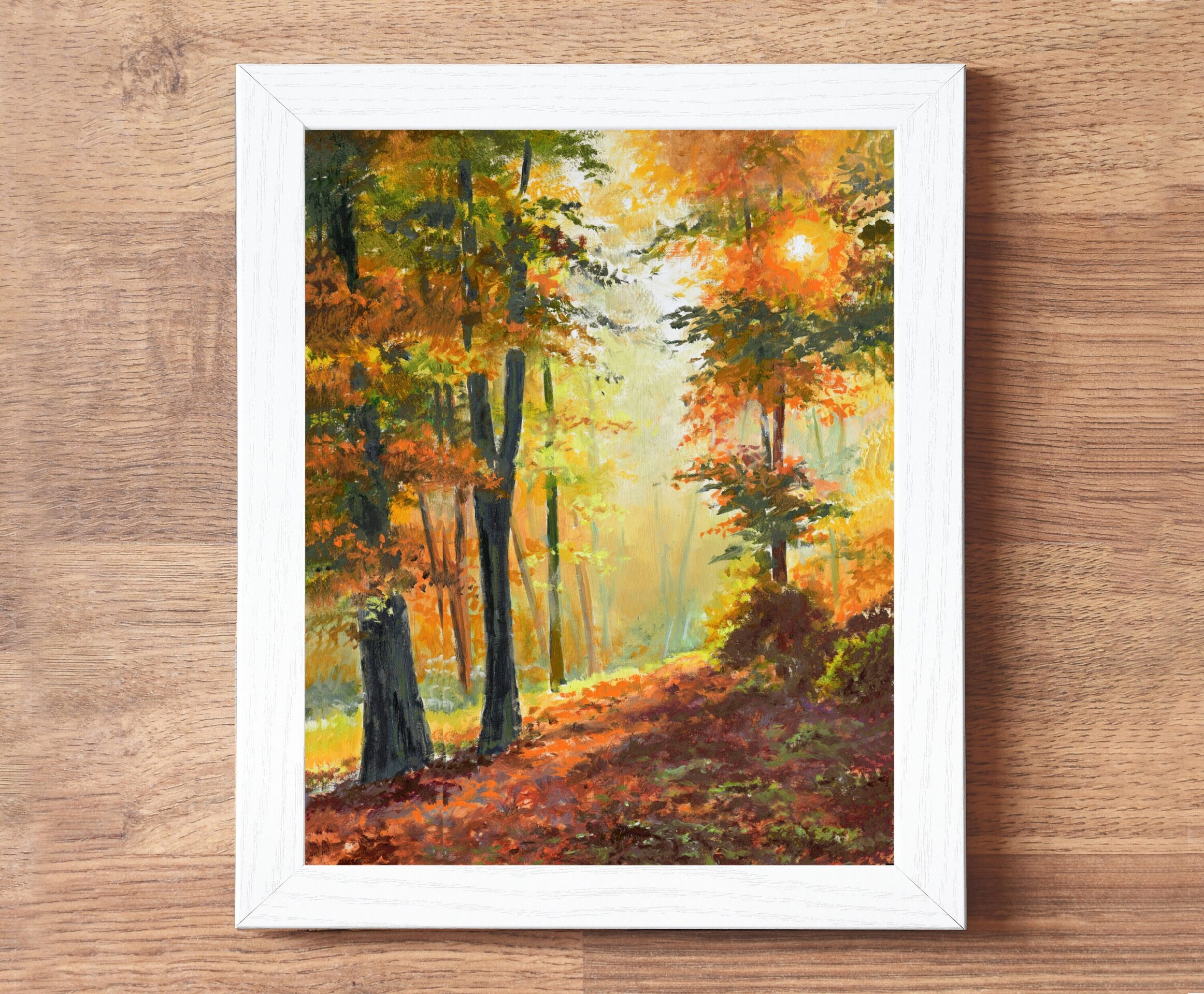 Bosque en otoño con luz del sol a través del follaje, Color cálido y vibrante - 4