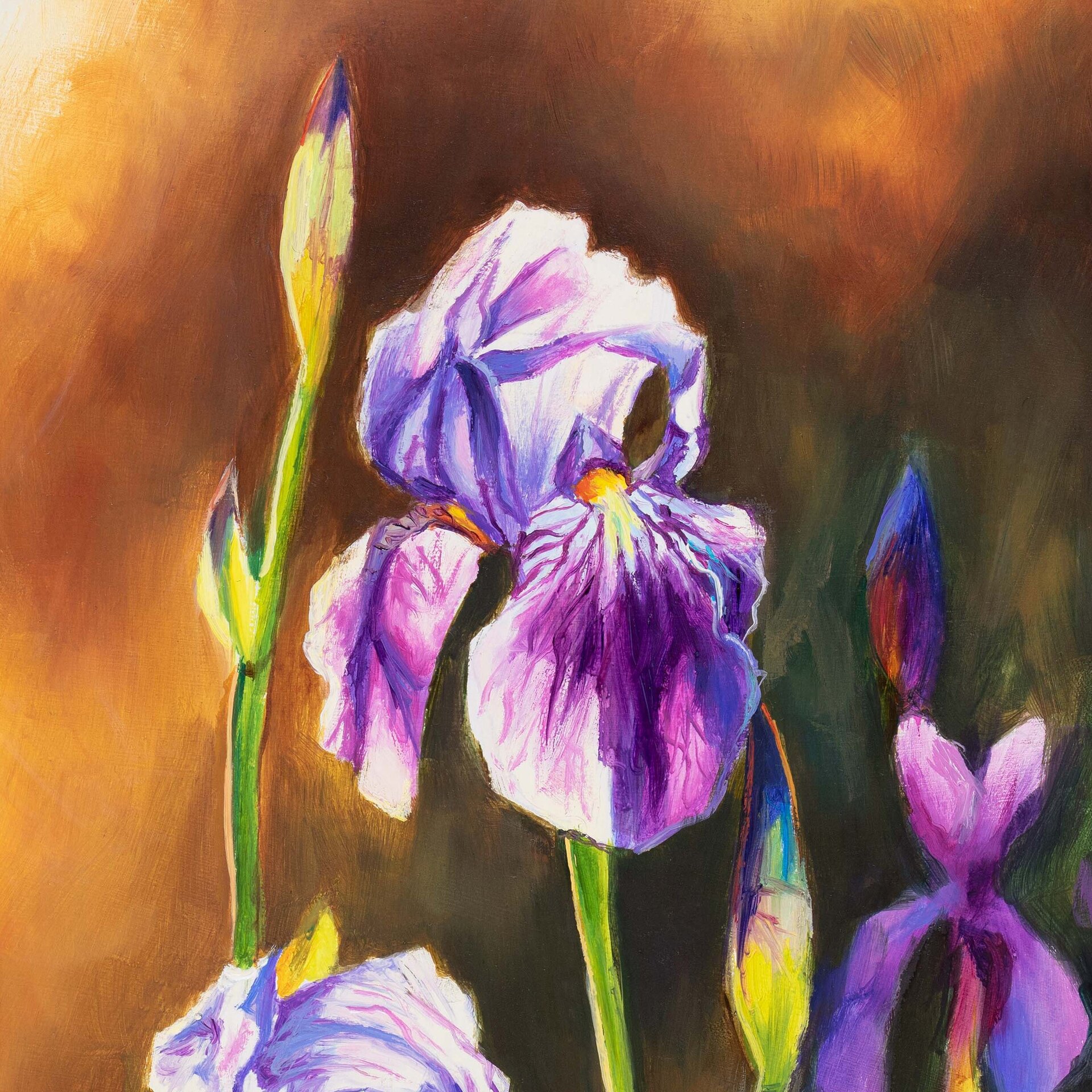 Cuadro de flores de lirio moradas al atardecer, Óleo botánico de naturaleza - 9