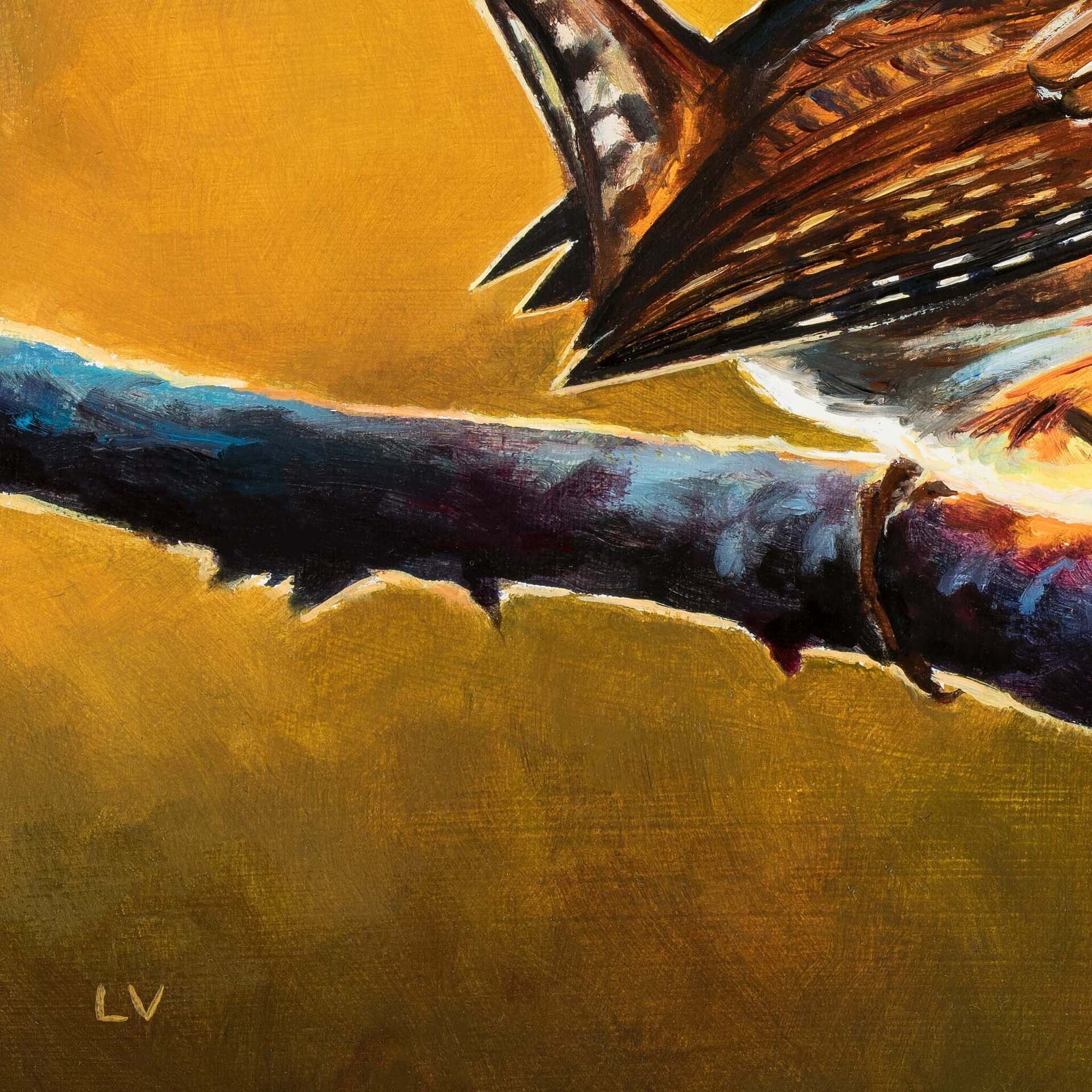 Pintura al óleo de un pájaro marrón sobre una rama, Cuadro animales silvestres - 15