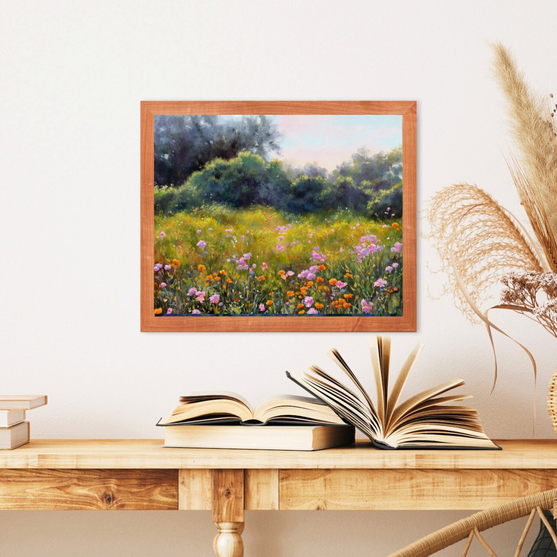 Frondoso y colorido campo de flores primaveral Pintura de árboles en día soleado - 6