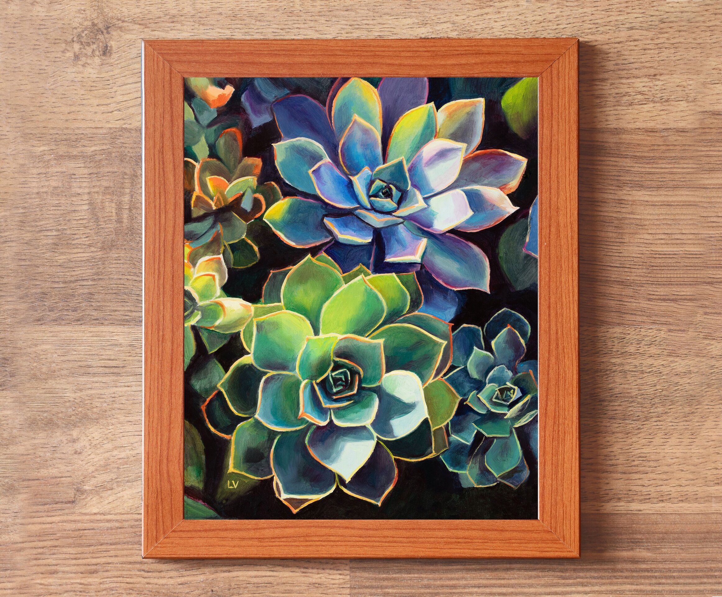 Coloridas plantas suculentas cuadro al óleo, Pintura boho floral de cactus - 3