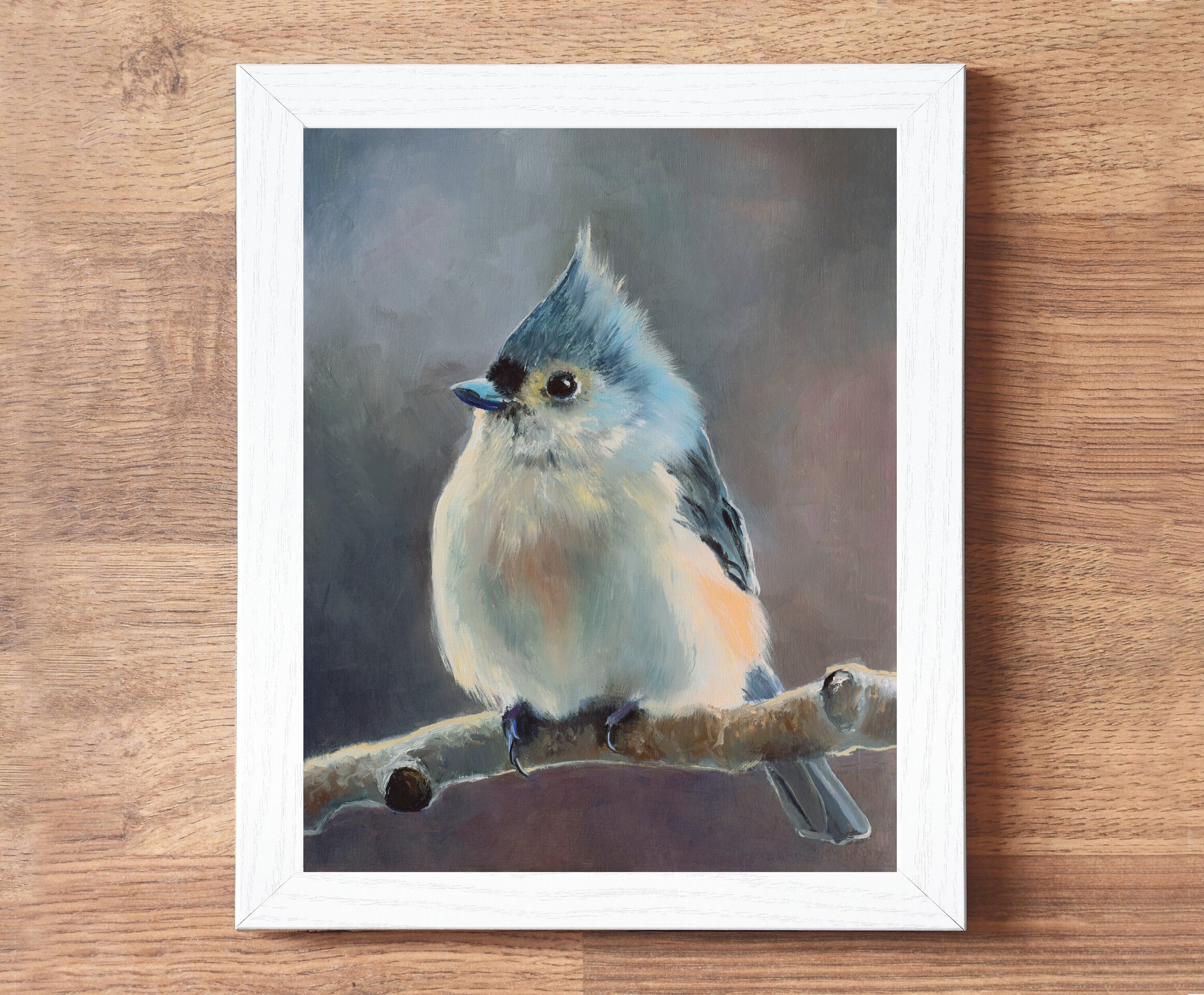 Óleo de pájaro herrerillo azul sobre rama árbol, Pintura realista de ornitologia - 4
