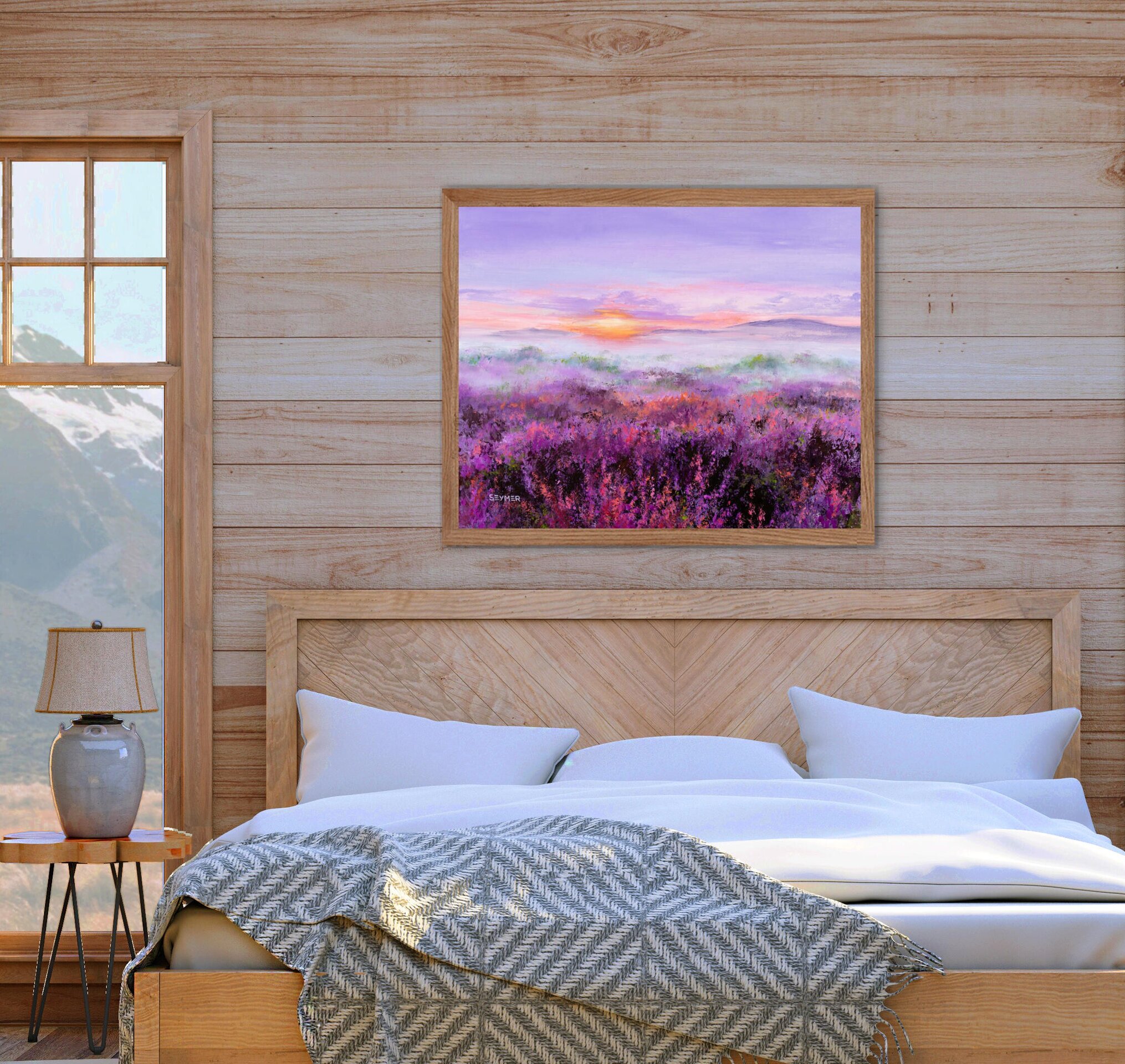 Pintura de campo de lavanda con tonos morados y rosa, flores en colores suaves - 5