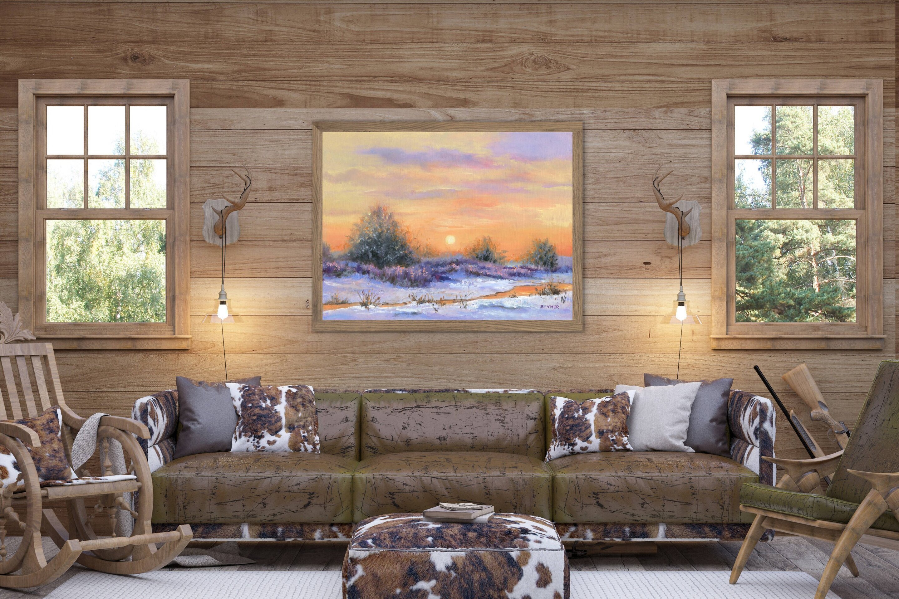 Paisaje de invierno con nieve y río de colores suaves, Cielo cálido al amanecer - 8