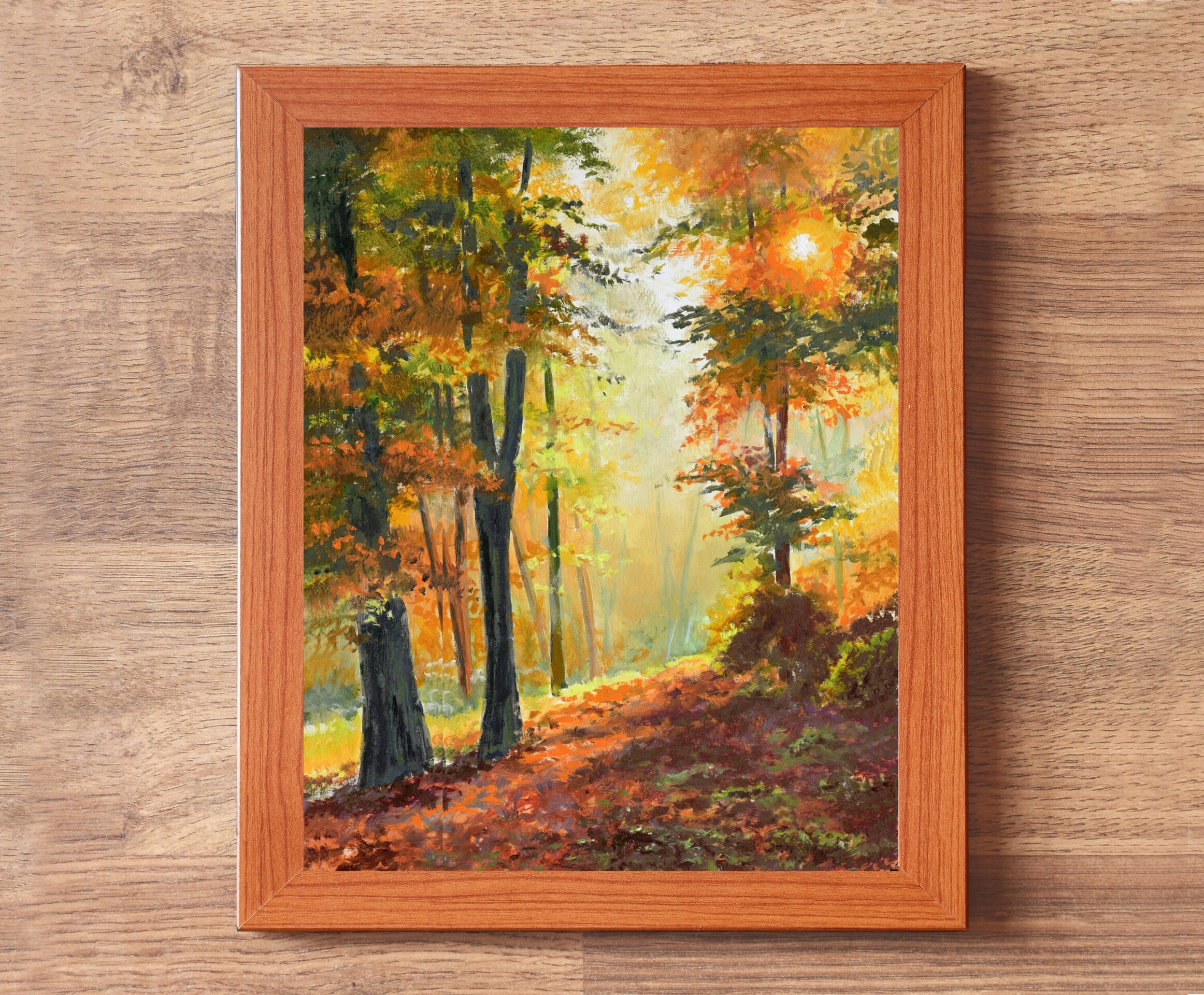 Bosque en otoño con luz del sol a través del follaje, Color cálido y vibrante - 3