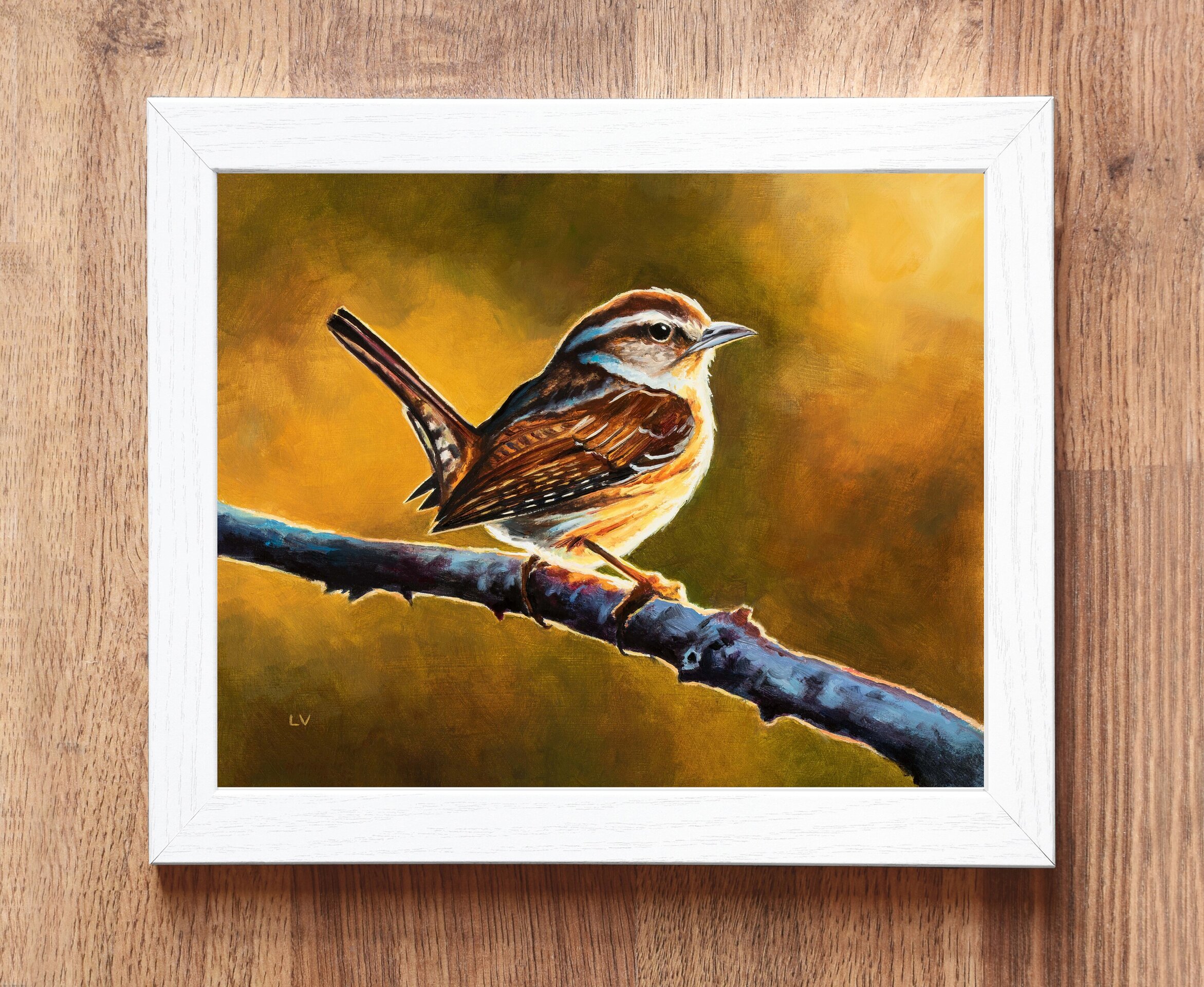 Pintura al óleo de un pájaro marrón sobre una rama, Cuadro animales silvestres - 4