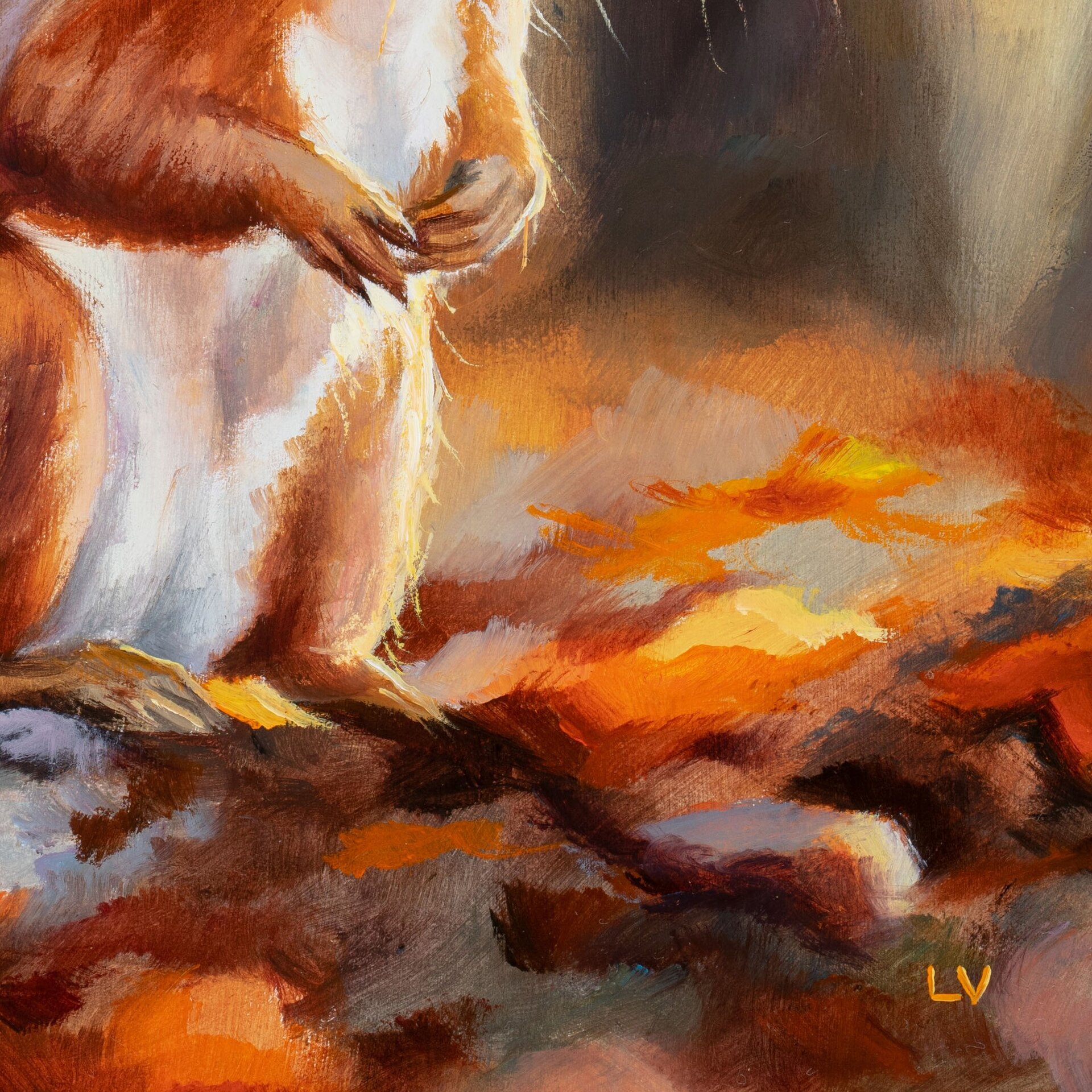 Pintura al óleo de una ardilla roja en el bosque de otoño, Retrato de animales - 14