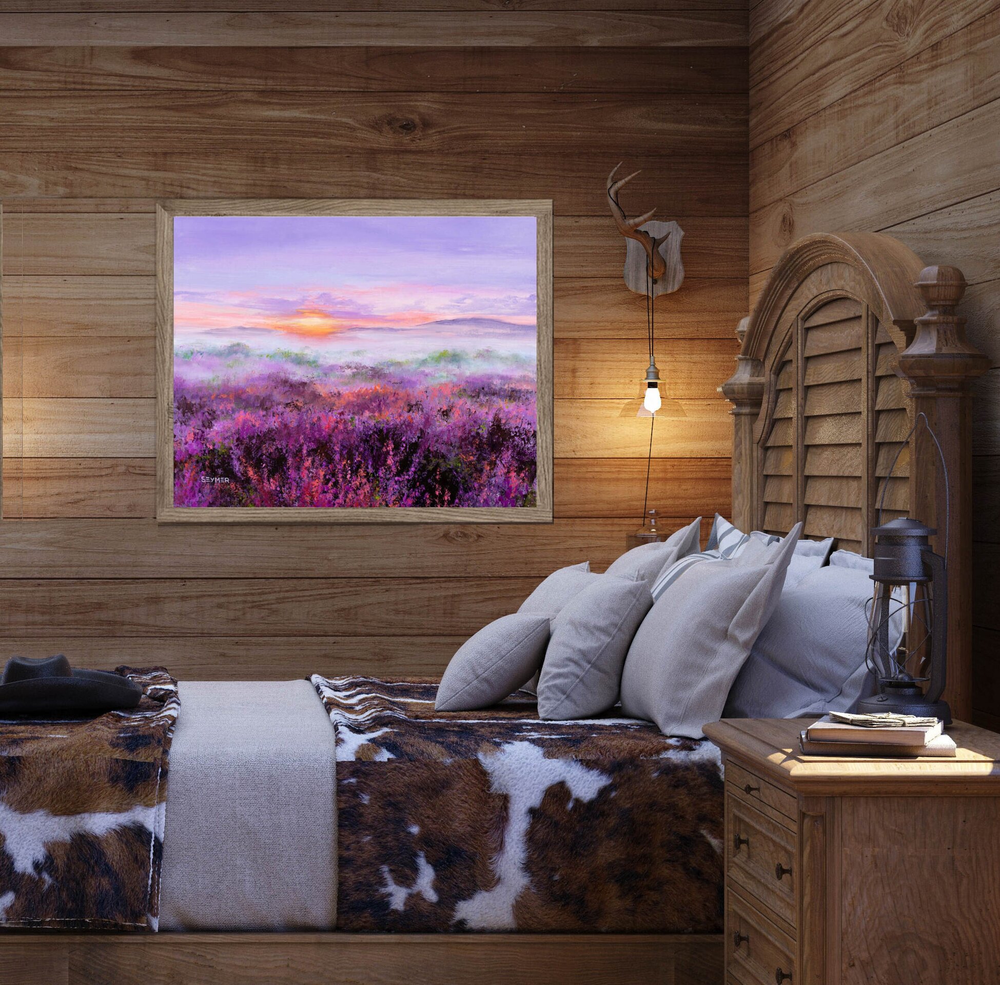 Pintura de campo de lavanda con tonos morados y rosa, flores en colores suaves - 6