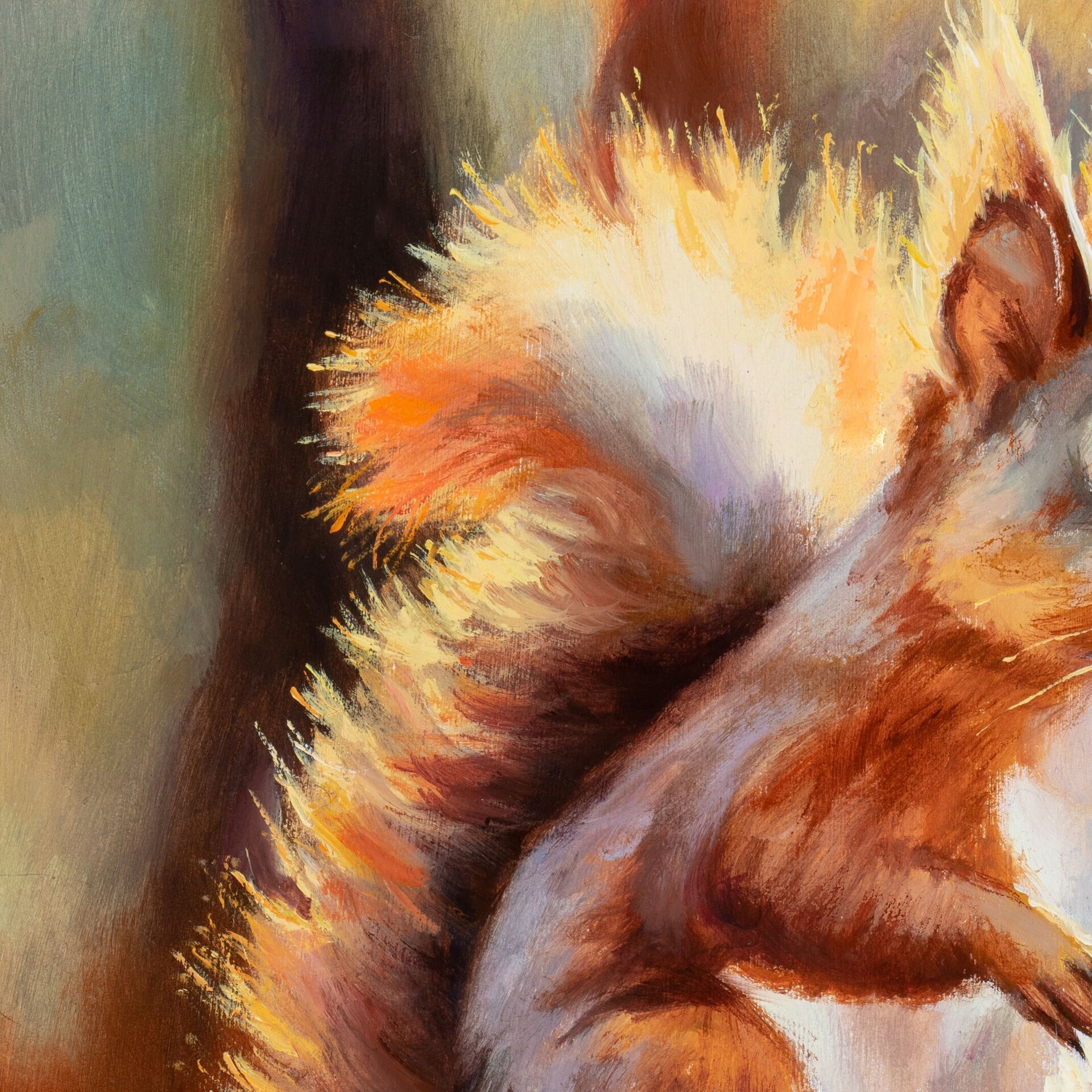 Pintura al óleo de una ardilla roja en el bosque de otoño, Retrato de animales - 9