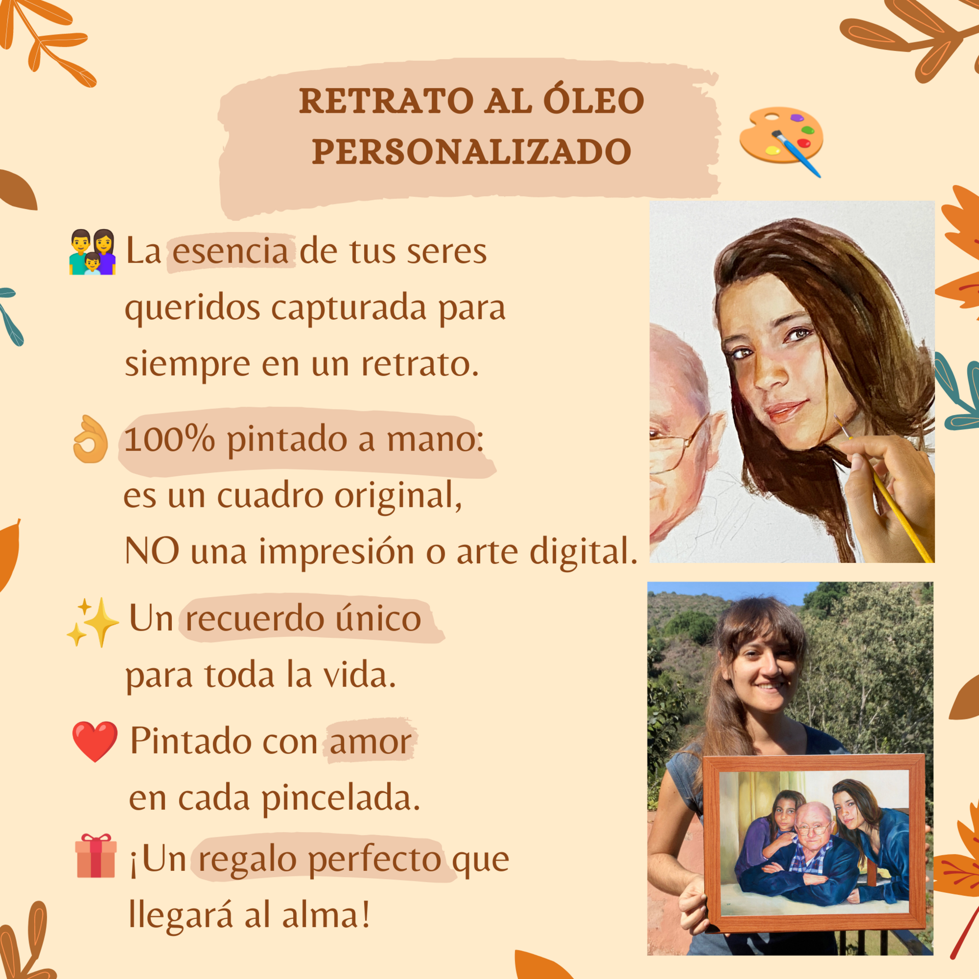 Retrato de personas al óleo, Cuadro personalizado pintado a mano para regalar - 3
