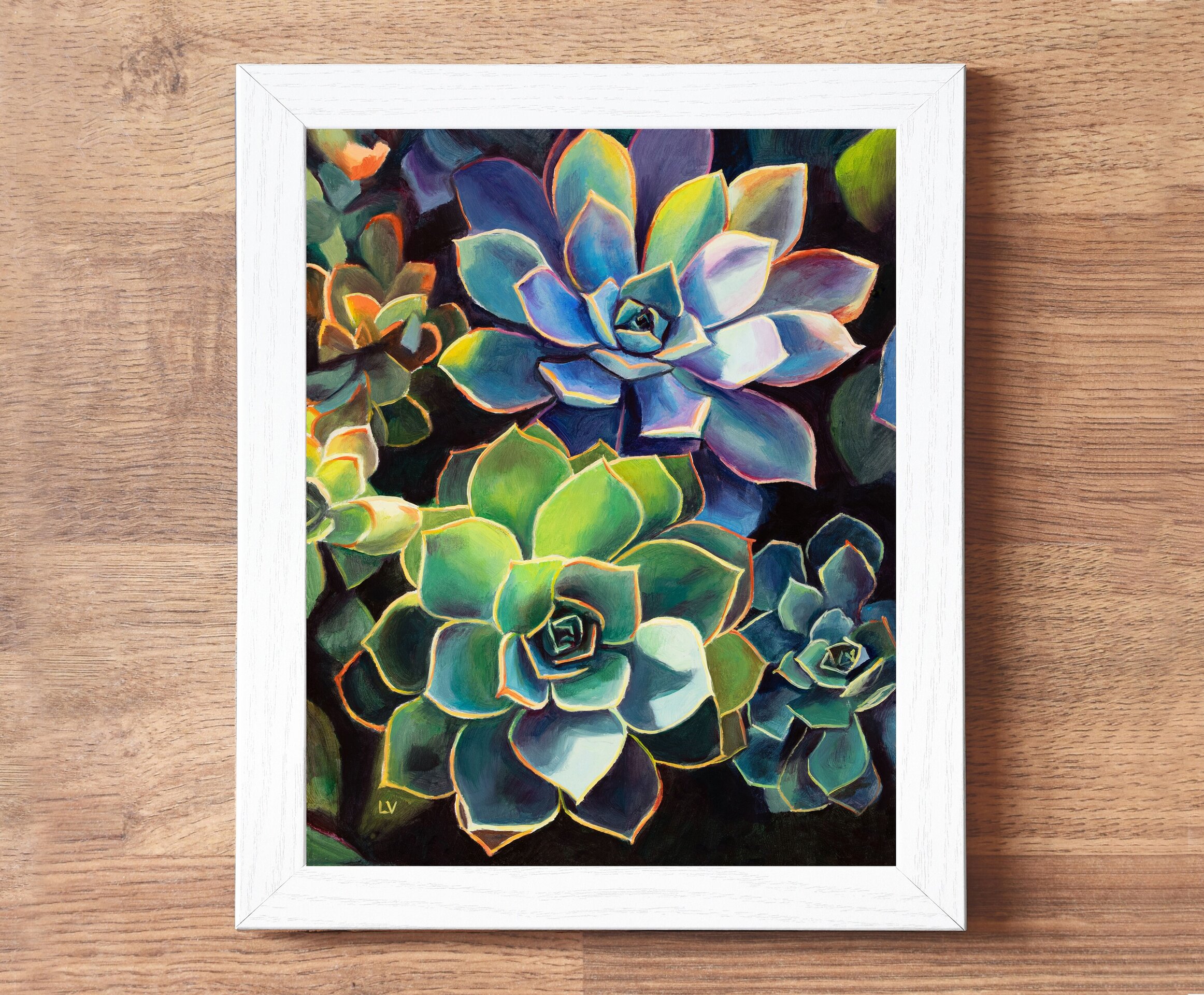 Coloridas plantas suculentas cuadro al óleo, Pintura boho floral de cactus - 4