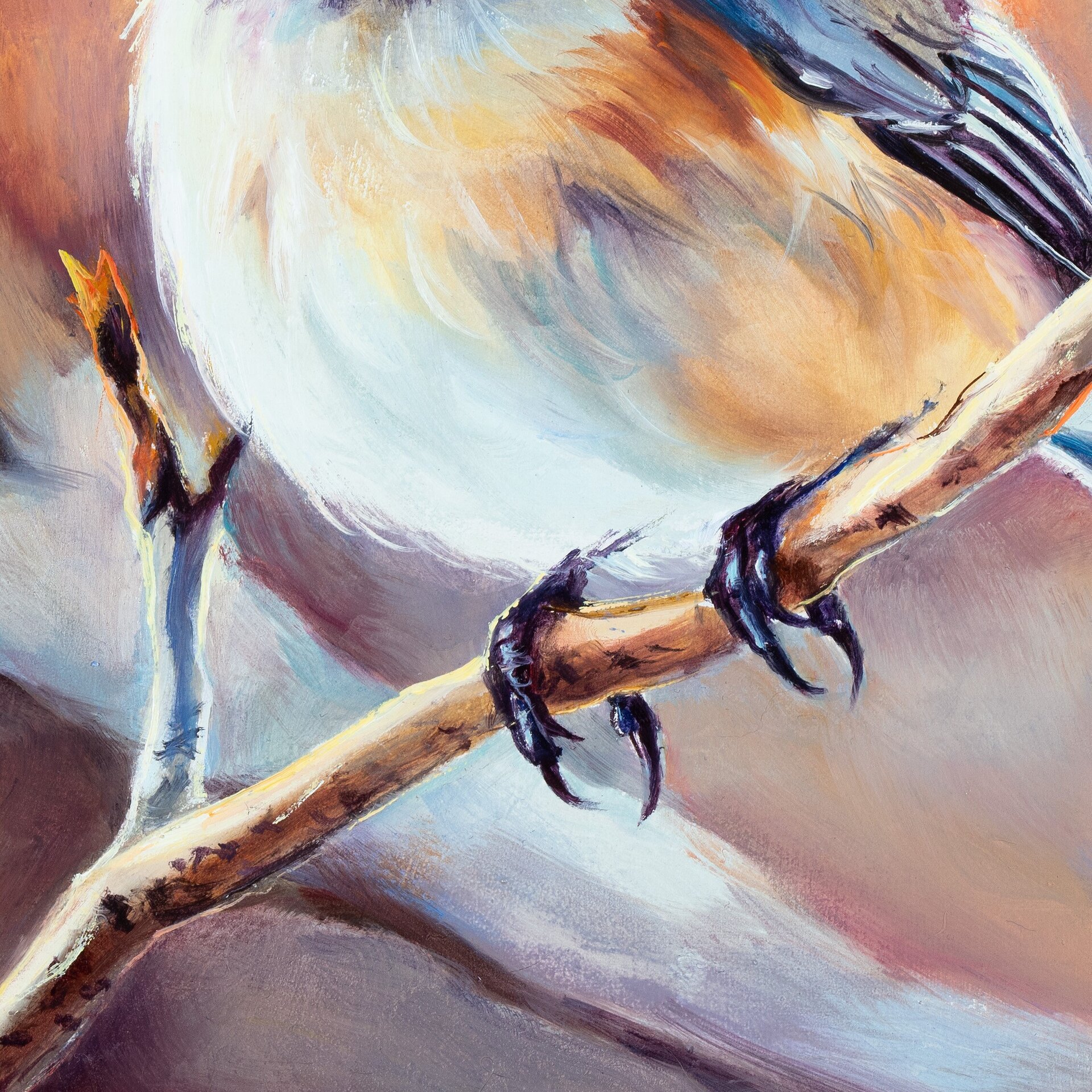 Pintura al óleo de pájaro carbonero cabecinegro sobre una rama del bosque - 13