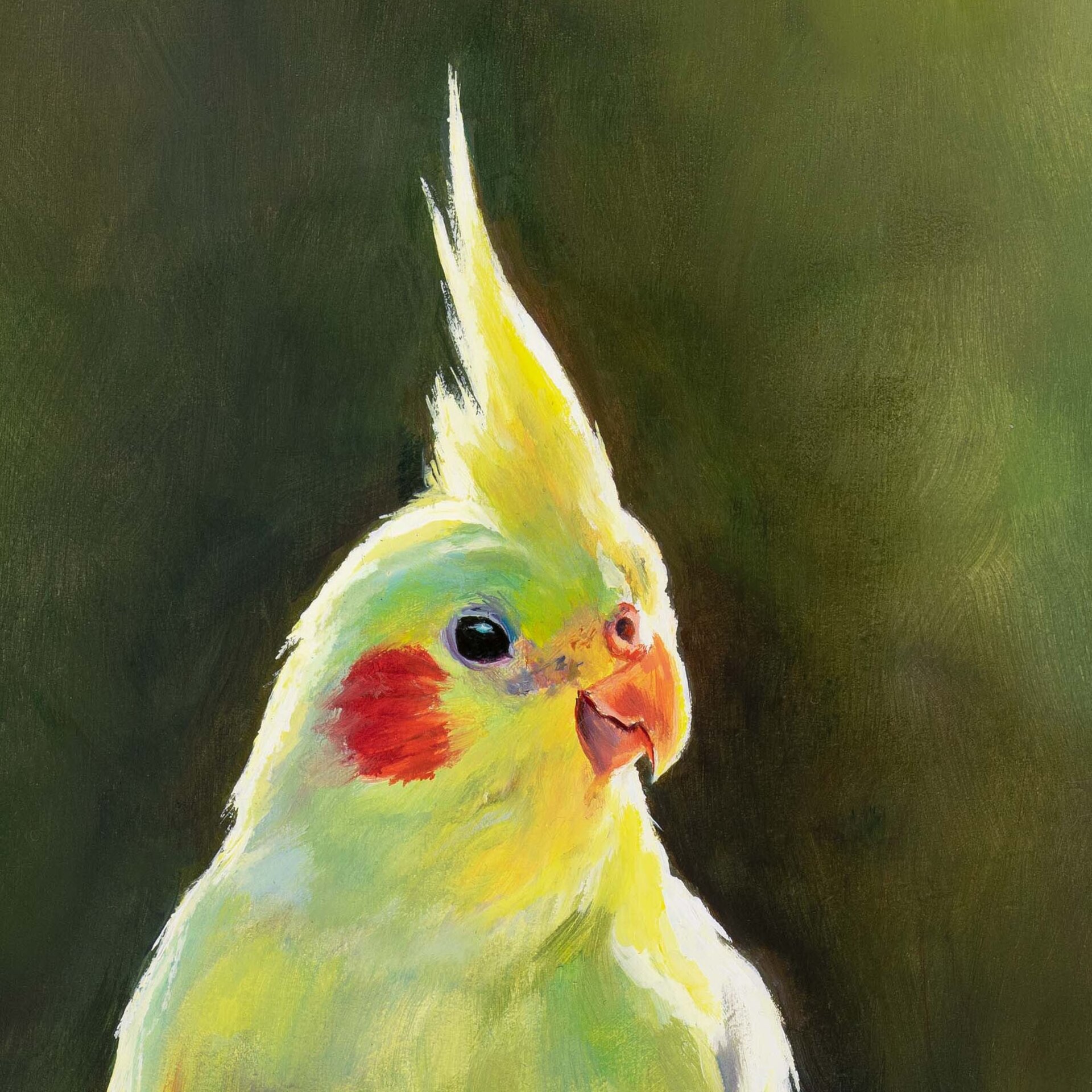 Retrato de ninfa amarilla al óleo, Pintura de pájaro tropical sobre una rama - 8