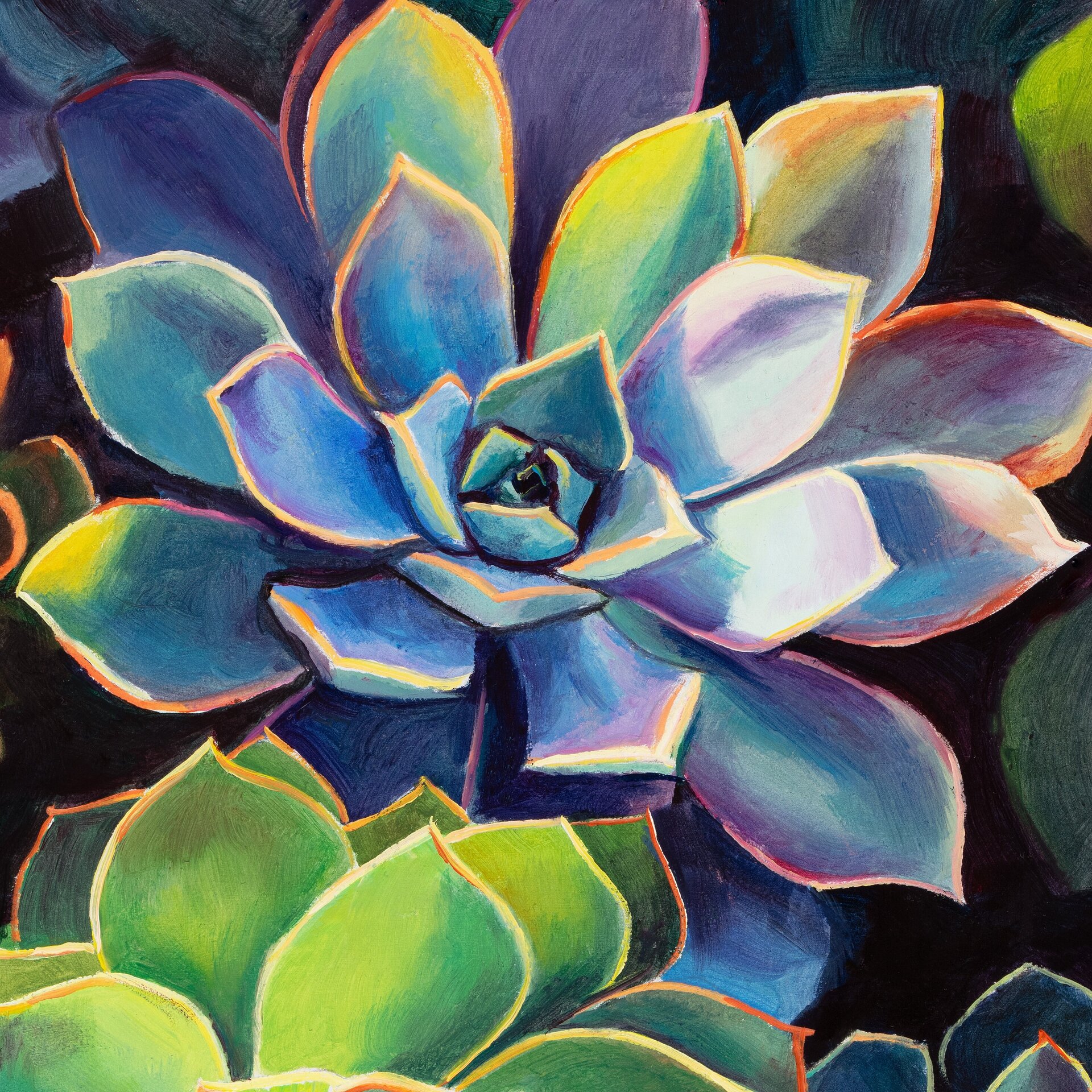Coloridas plantas suculentas cuadro al óleo, Pintura boho floral de cactus - 11