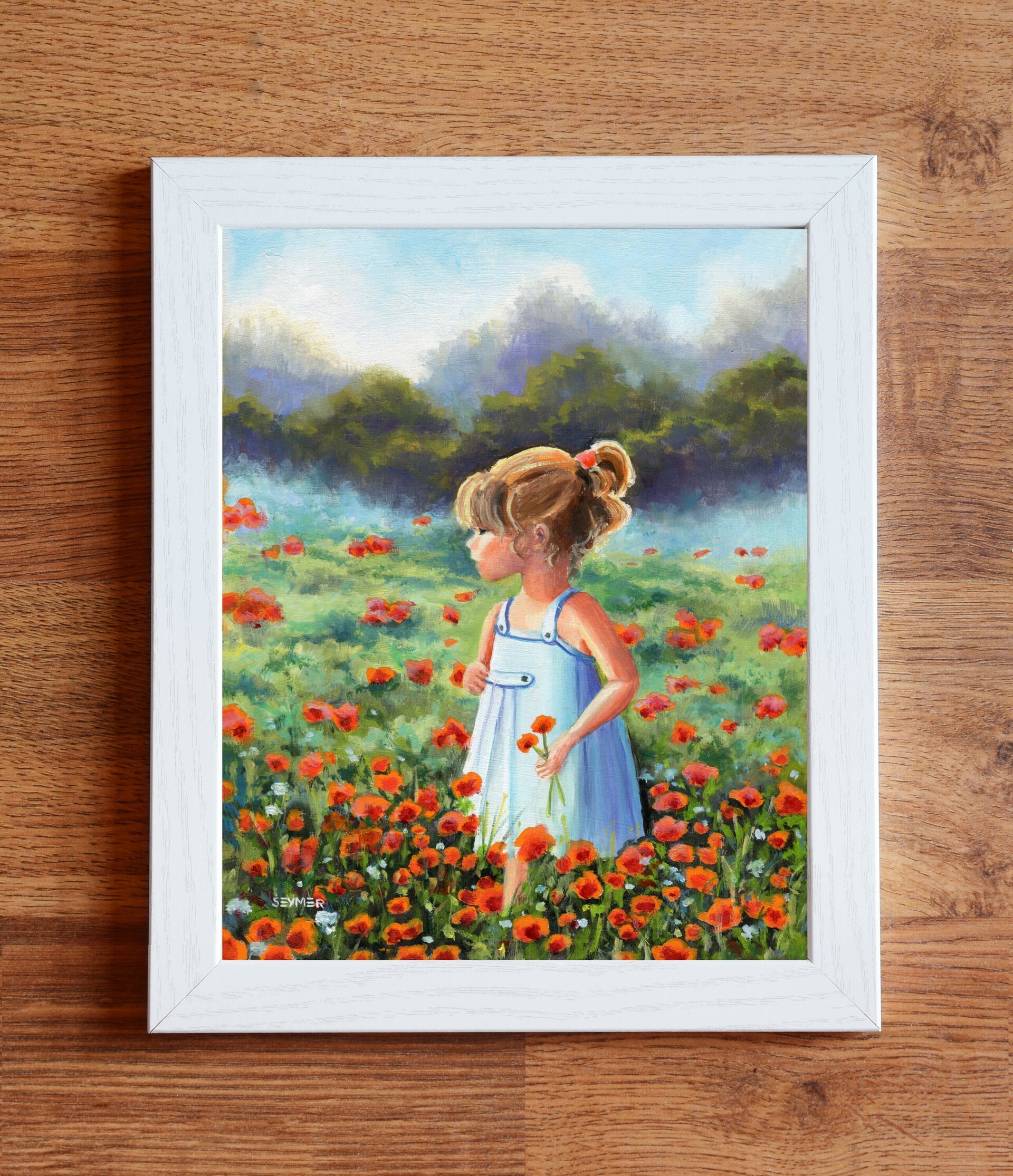 Pintura Niña en campo de amapolas rojas a pleno sol, Luz, color, paz, inocencia - 4
