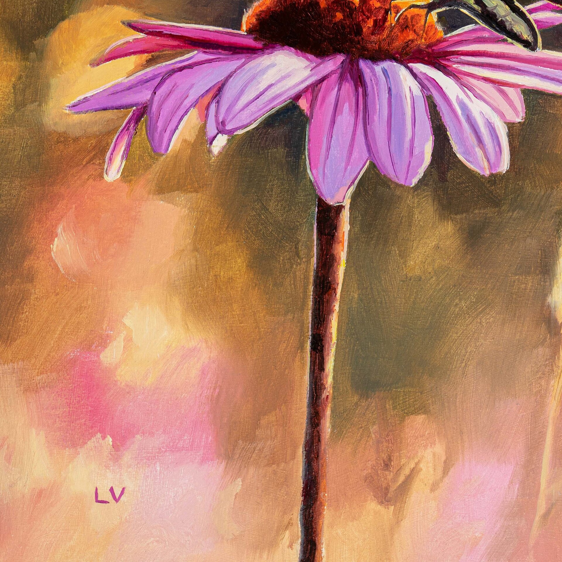 Cuadro al óleo de mariposa papilio sobre una margarita rosa, Ilustración insecto - 11