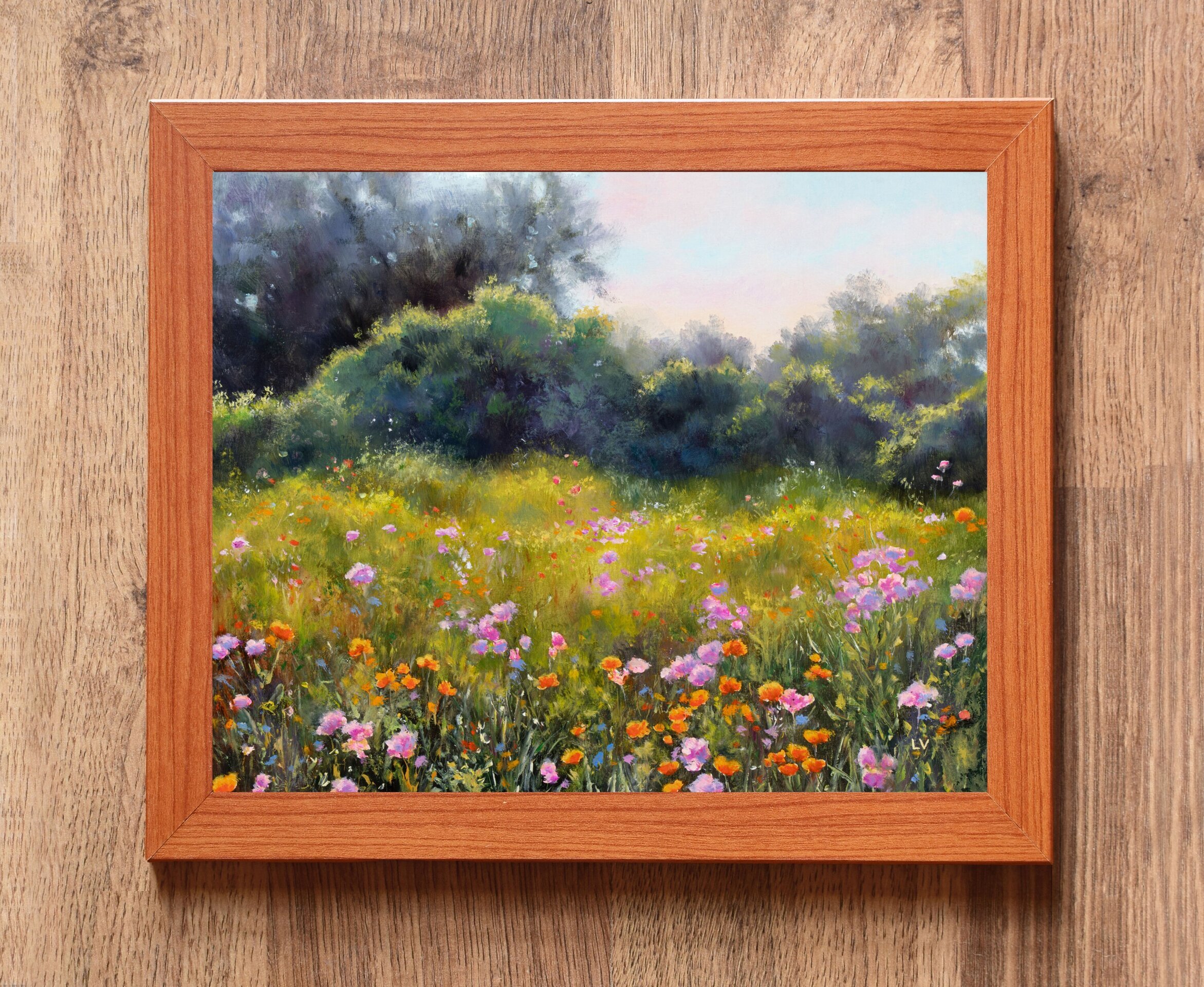 Frondoso y colorido campo de flores primaveral Pintura de árboles en día soleado - 3