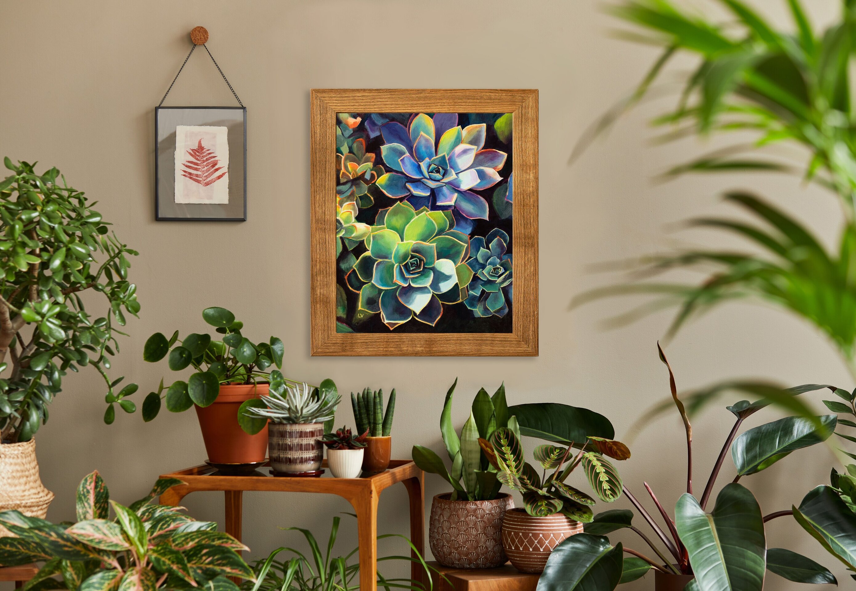 Coloridas plantas suculentas cuadro al óleo, Pintura boho floral de cactus - 8