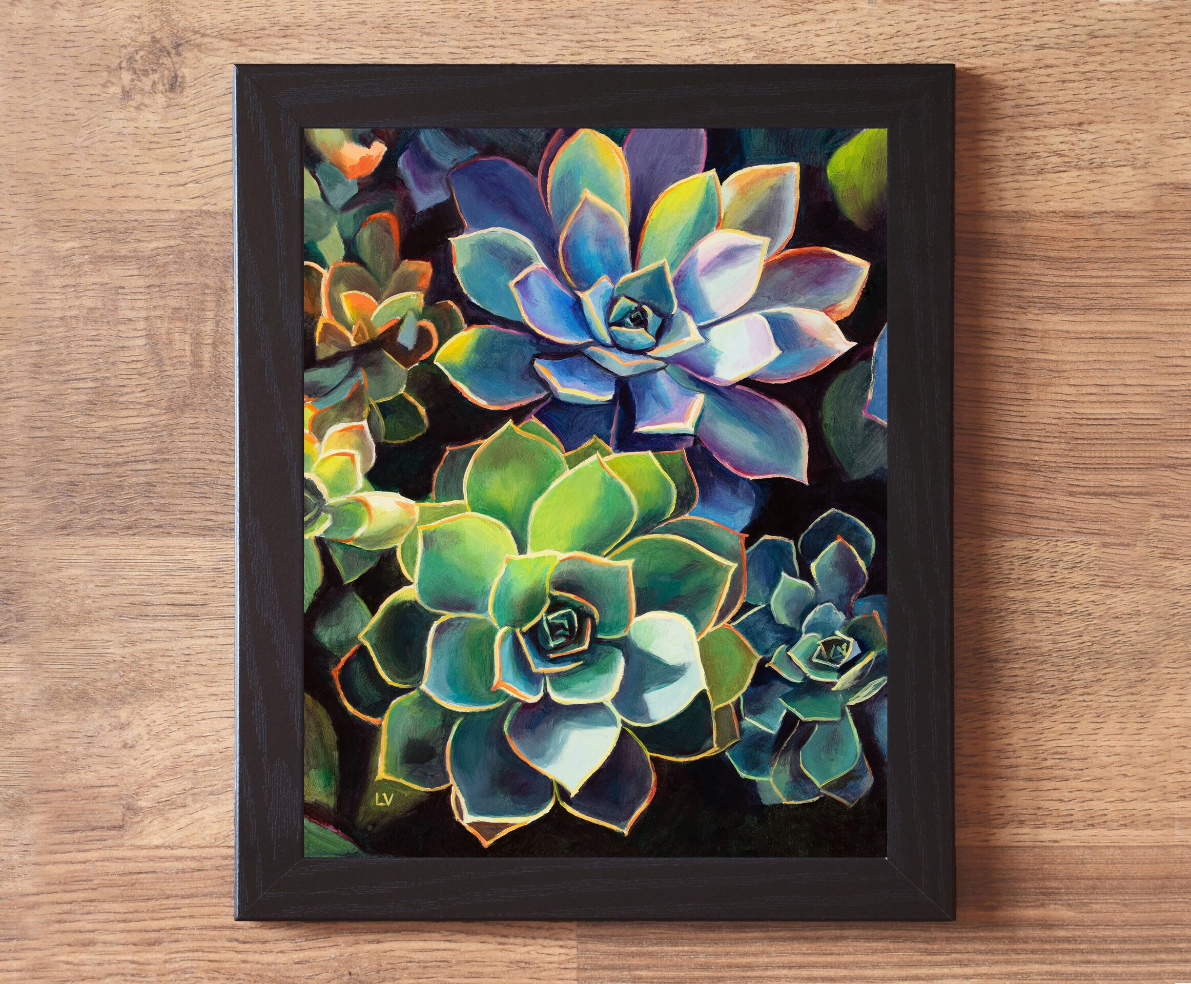 Coloridas plantas suculentas cuadro al óleo, Pintura boho floral de cactus - 2