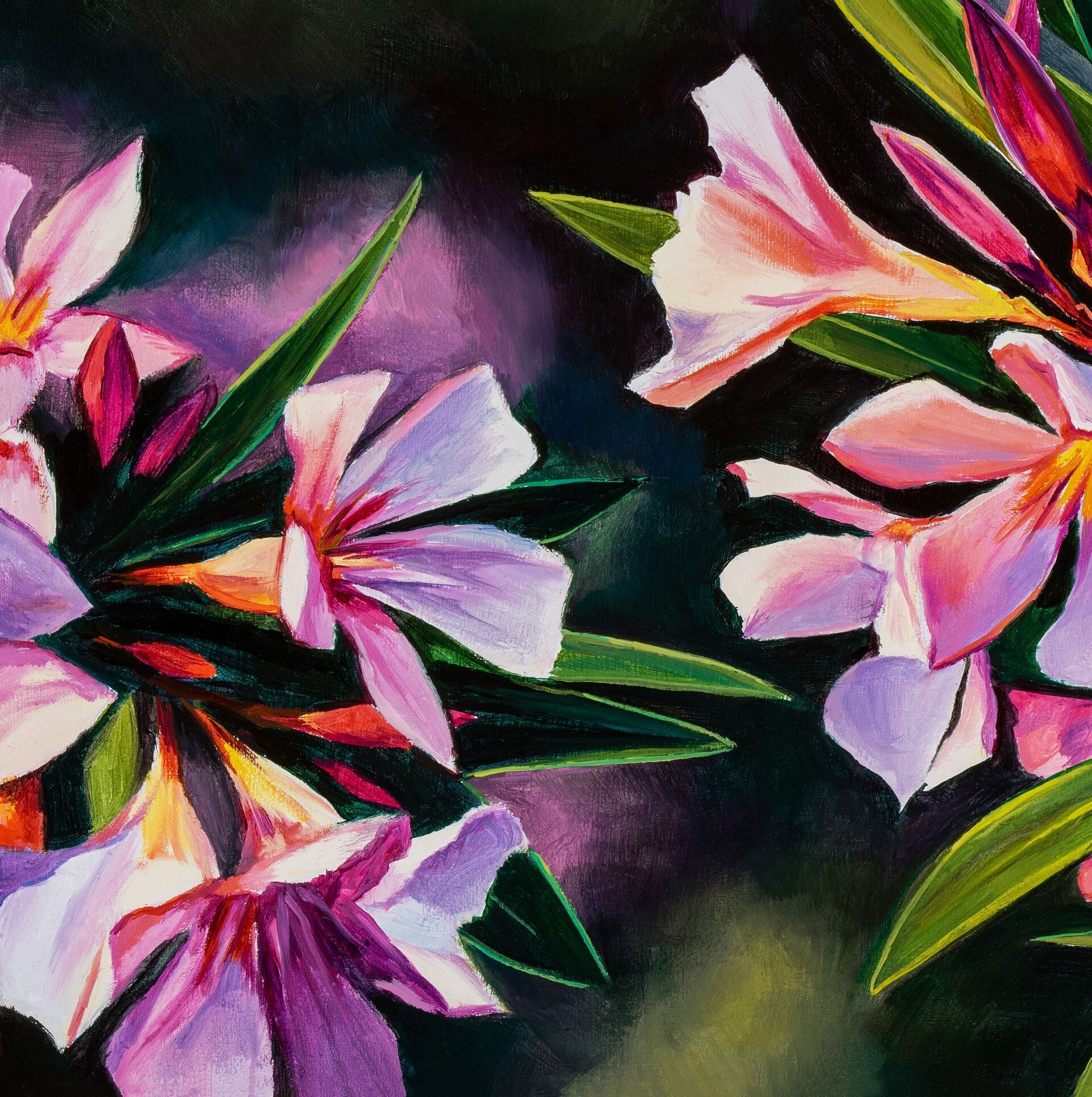 Cuadro al óleo de flores rosa de adelfa, Pintura de bodegón floral de verano - 10