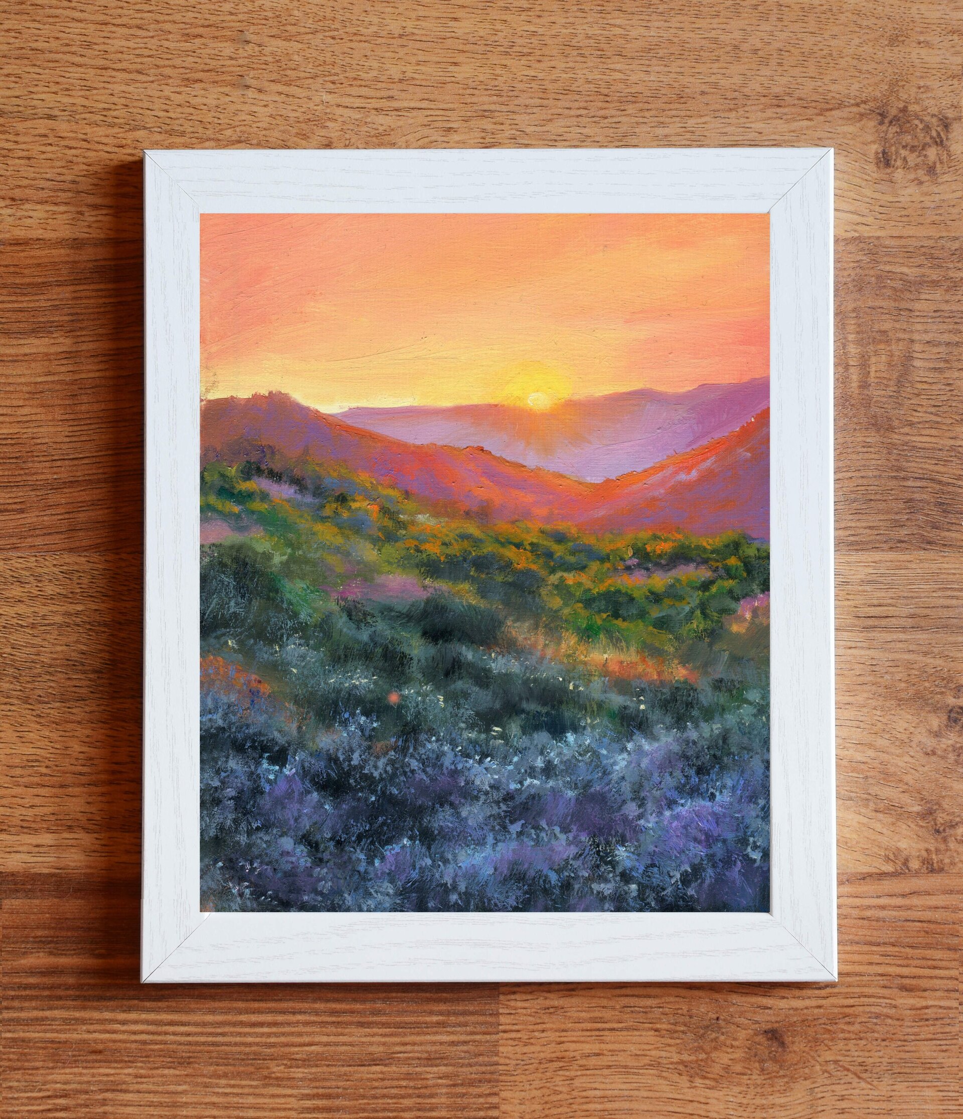 Óleo de desierto con colores intensos naranjas y azules. Montañas y profundidad - 4