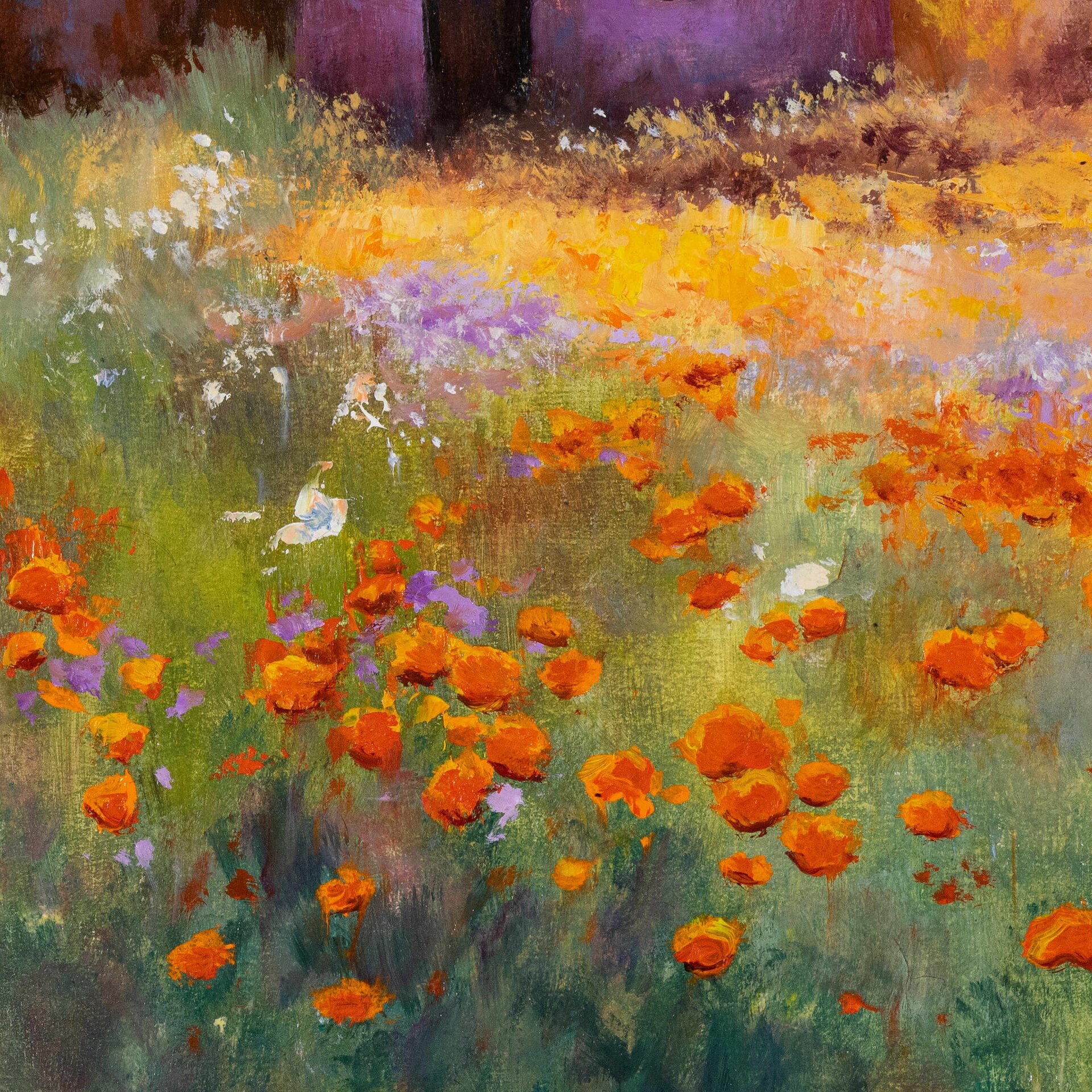 Refugio de montaña en bosque otoñal. Óleo de Naturaleza en colores cálidos - 10