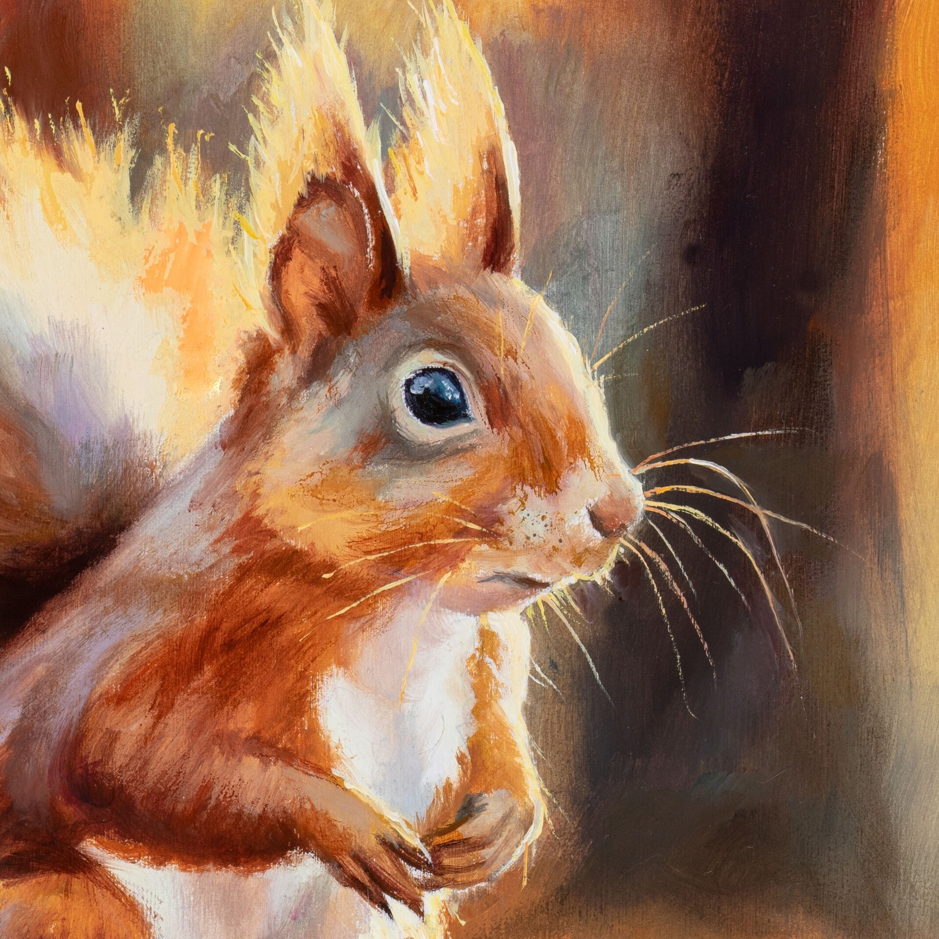 Pintura al óleo de una ardilla roja en el bosque de otoño, Retrato de animales - 8