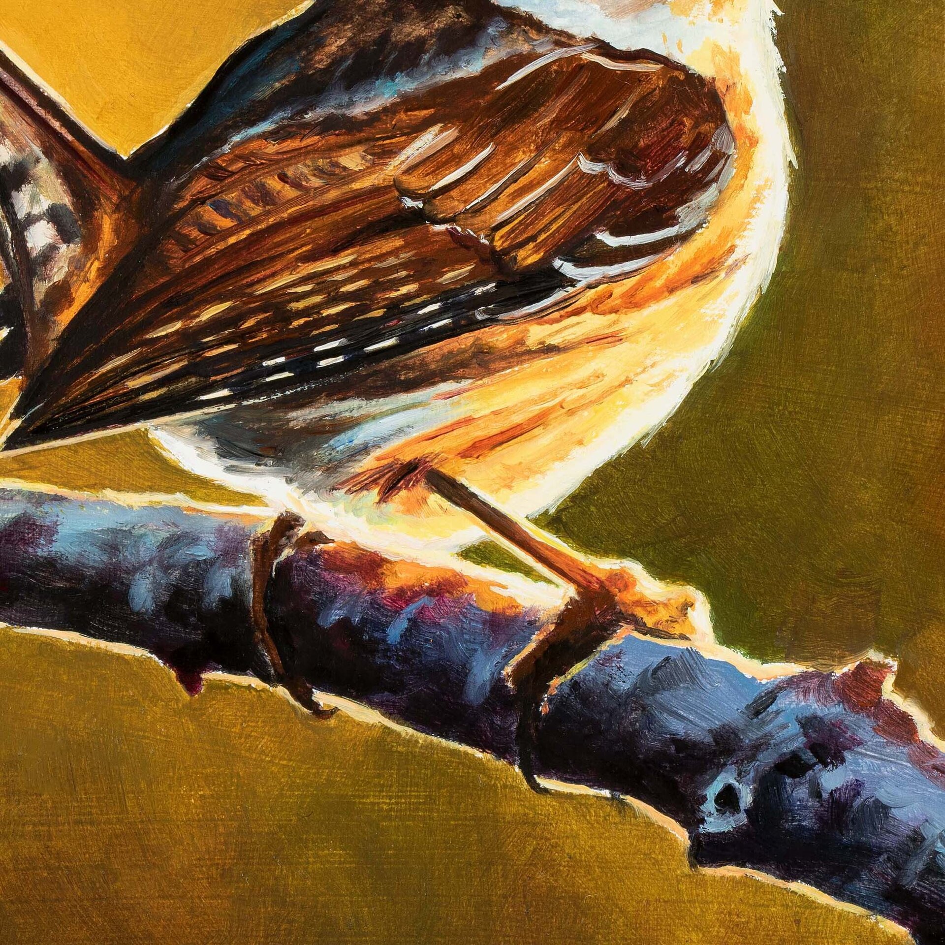 Pintura al óleo de un pájaro marrón sobre una rama, Cuadro animales silvestres - 8
