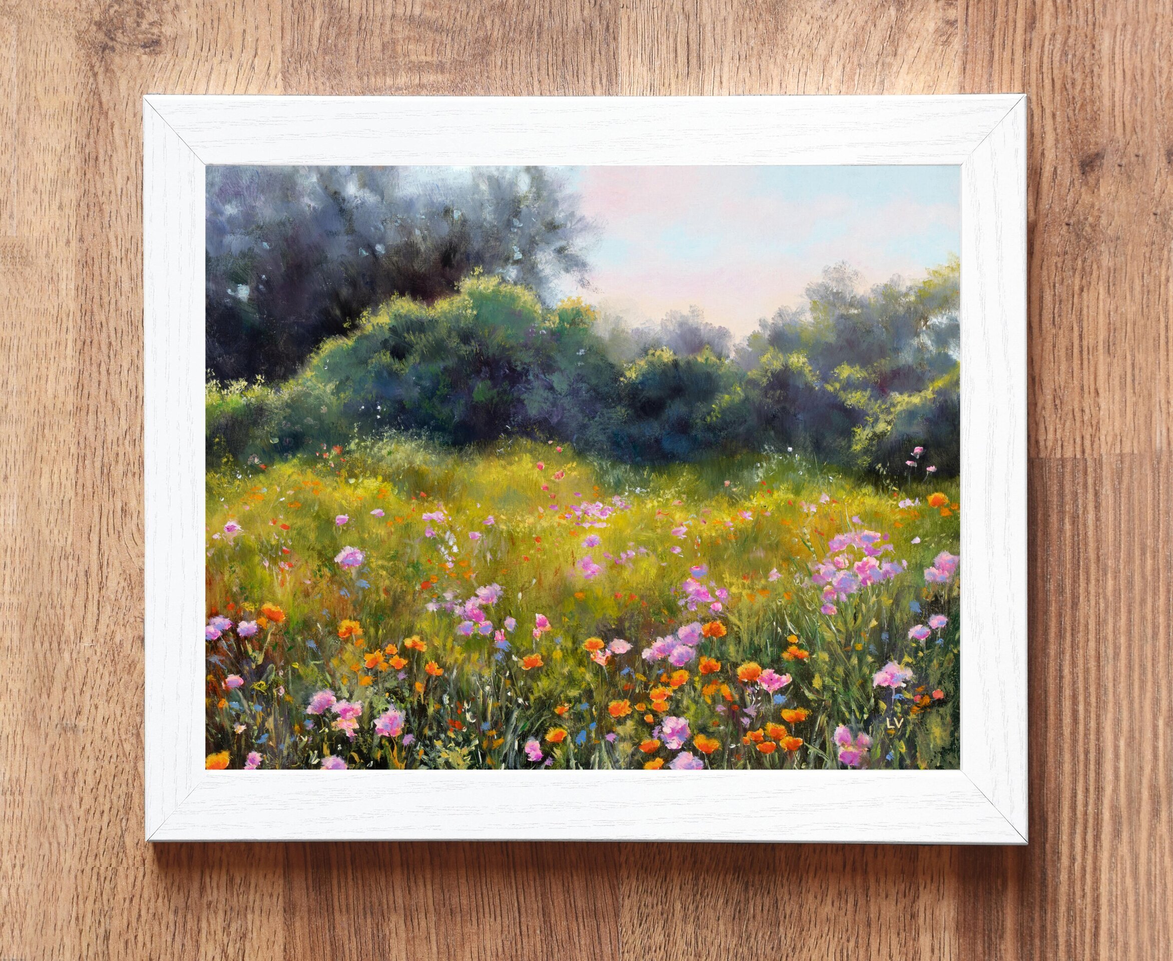 Frondoso y colorido campo de flores primaveral Pintura de árboles en día soleado - 4