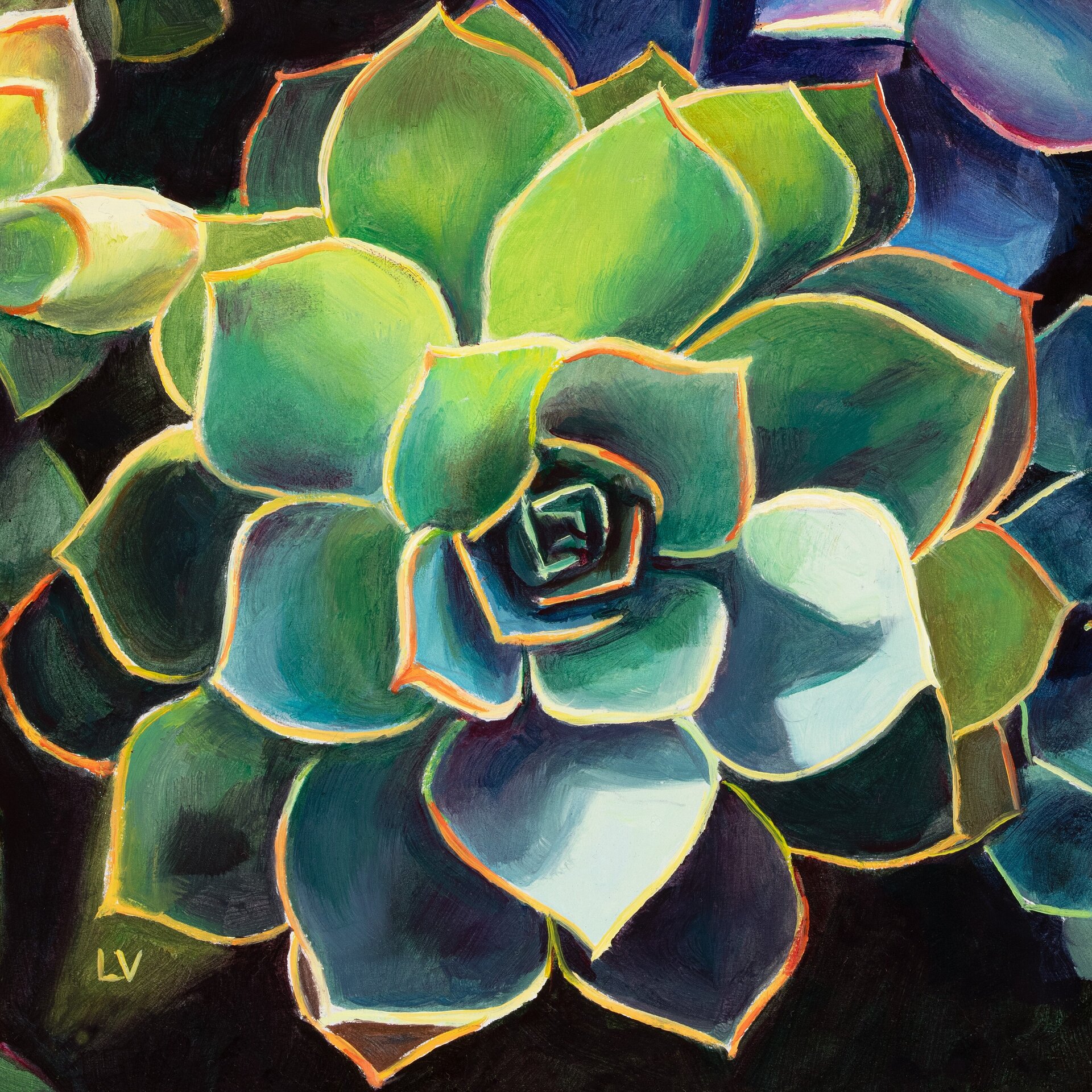 Coloridas plantas suculentas cuadro al óleo, Pintura boho floral de cactus - 12