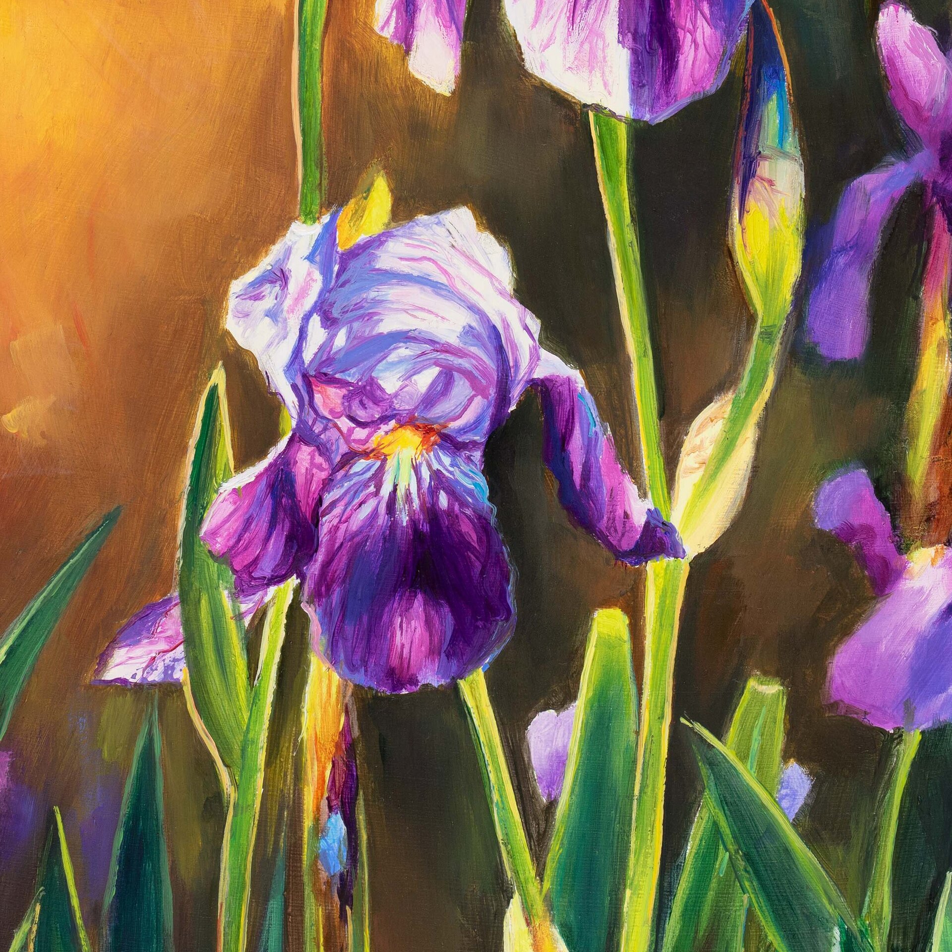 Cuadro de flores de lirio moradas al atardecer, Óleo botánico de naturaleza - 8