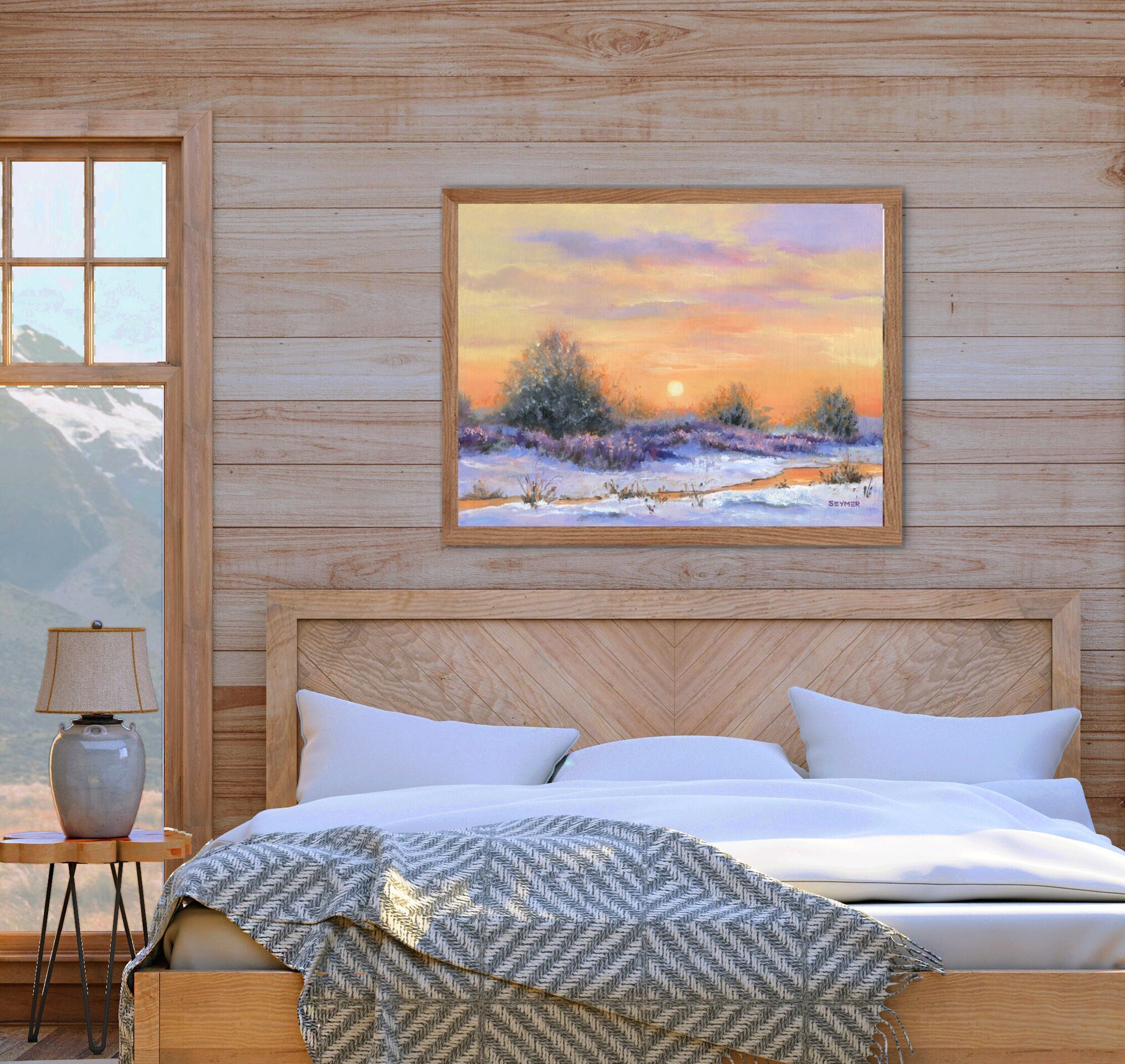 Paisaje de invierno con nieve y río de colores suaves, Cielo cálido al amanecer - 7