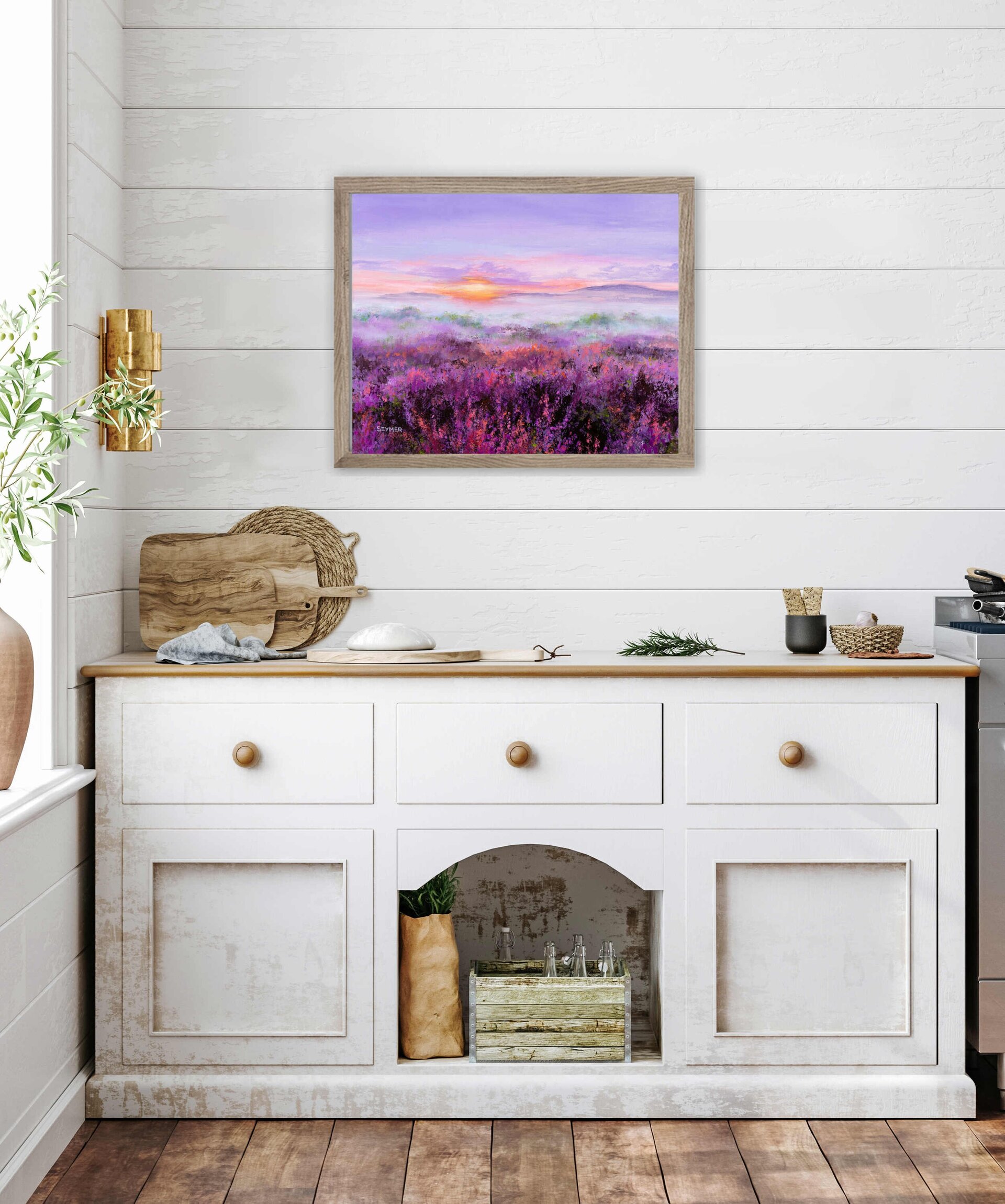 Pintura de campo de lavanda con tonos morados y rosa, flores en colores suaves - 9