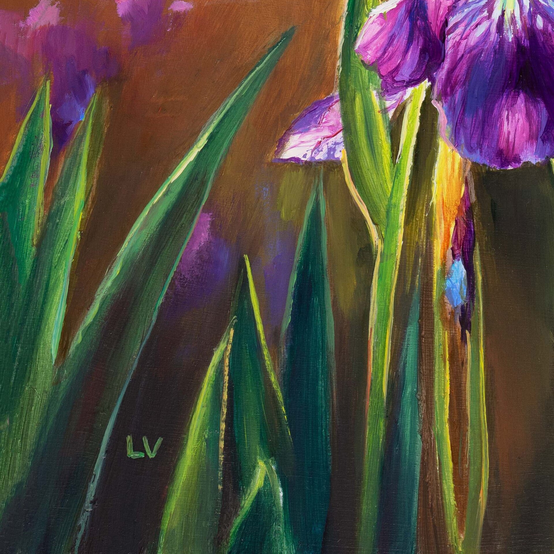 Cuadro de flores de lirio moradas al atardecer, Óleo botánico de naturaleza - 13